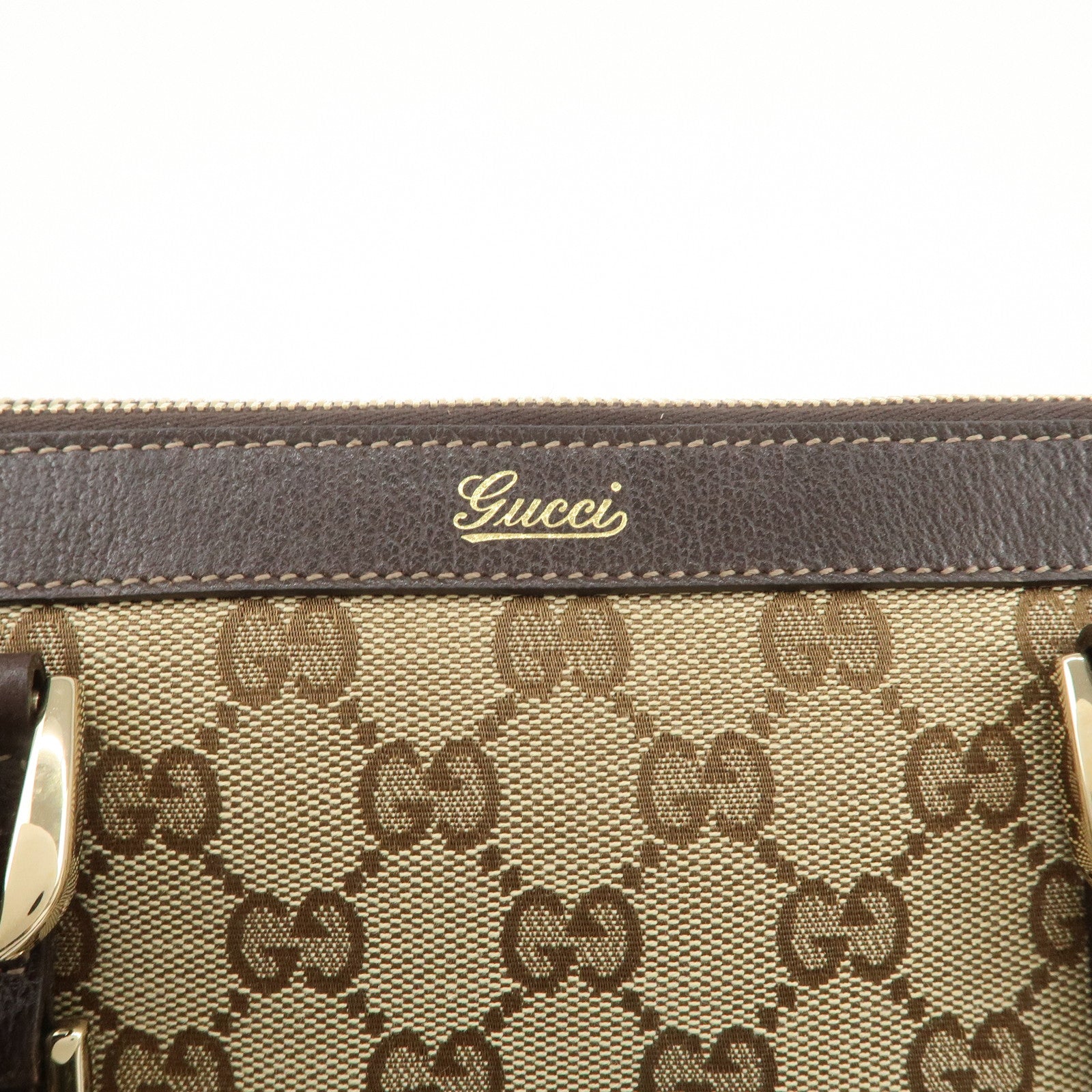 GUCCI Abbey GG Canvas Leather Tote Bag Beige Dark Brown 141471