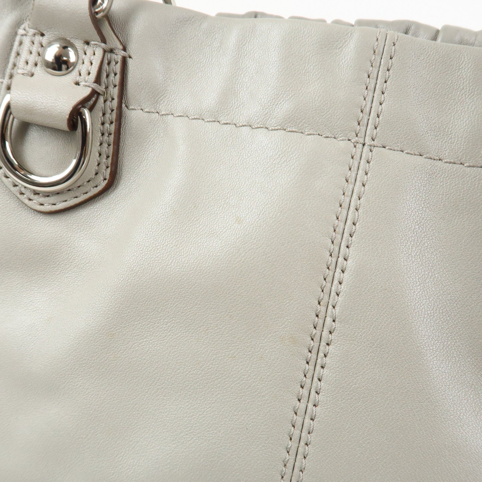 COACH Logo Leather Shoulder Bag Hand Bag Gray Silver