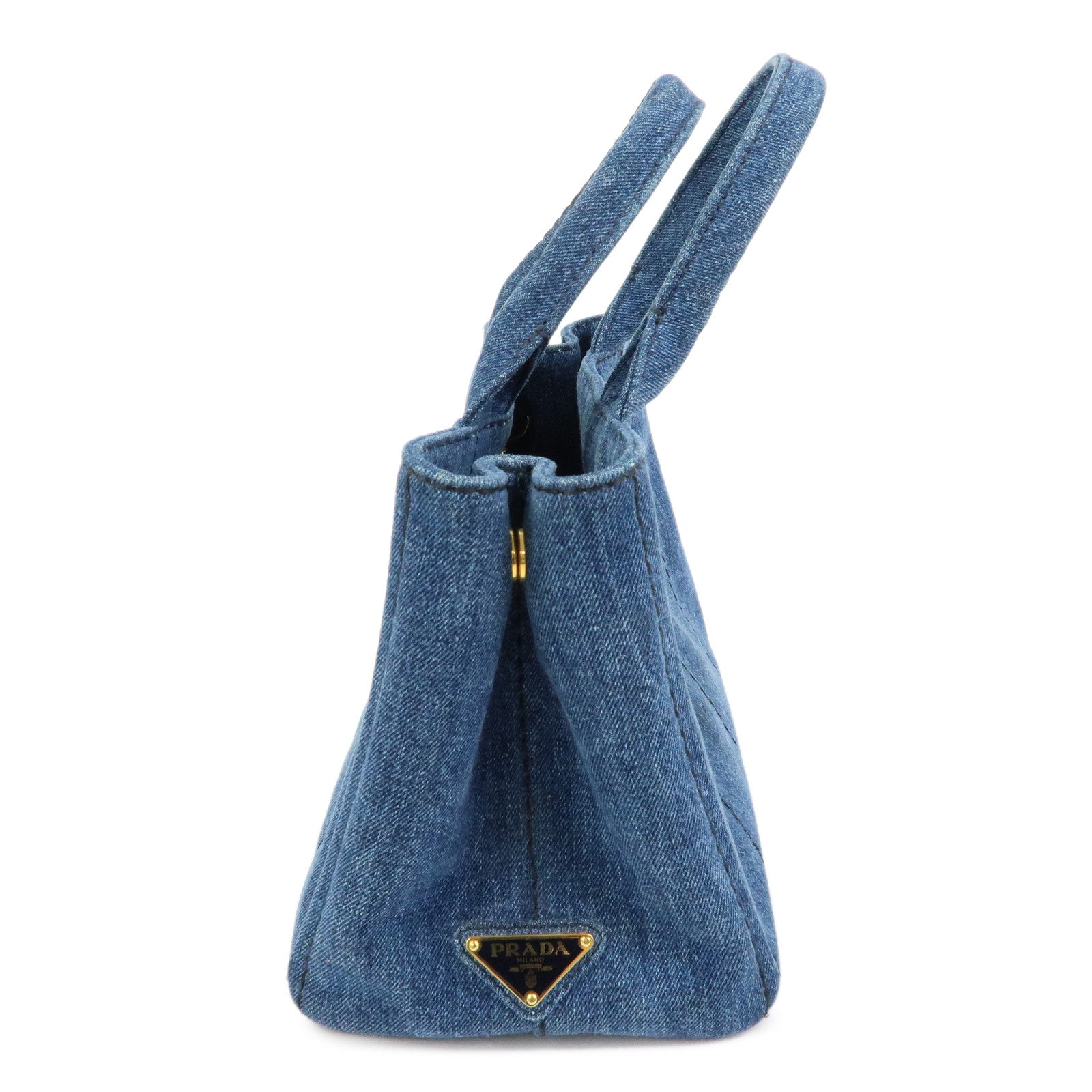 PRADA Canapa Mini Triangle Logo Denim 2Way Hand Bag Blue 1BG439