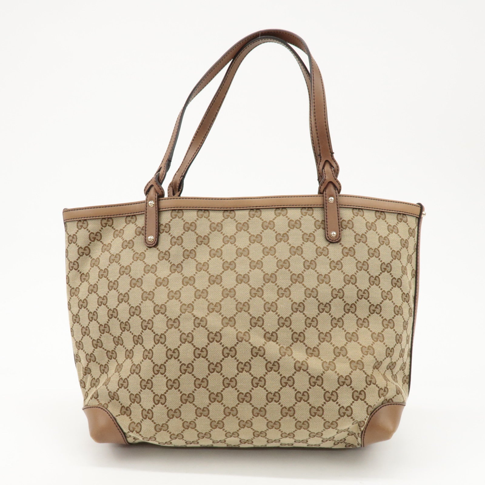 GUCCI GG Canvas Leather Tote Bag Beige Brown 247209 Used
