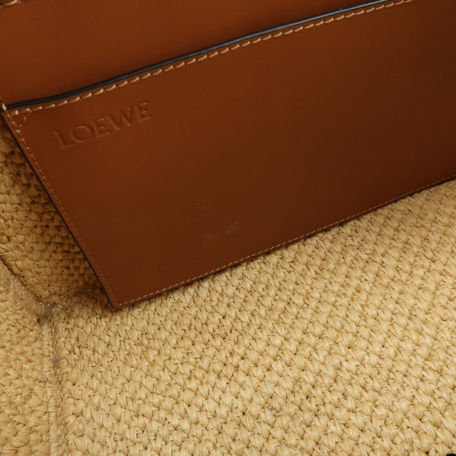 LOEWE Font Tote Raffia Leather 2Way Bag Tote Bag Shoulder Bag Beige