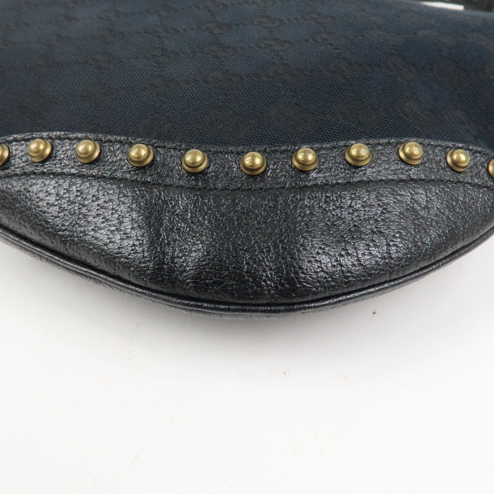 GUCCI Sherry GG Canvas Leather Studs Shoulder Bag Black 144011