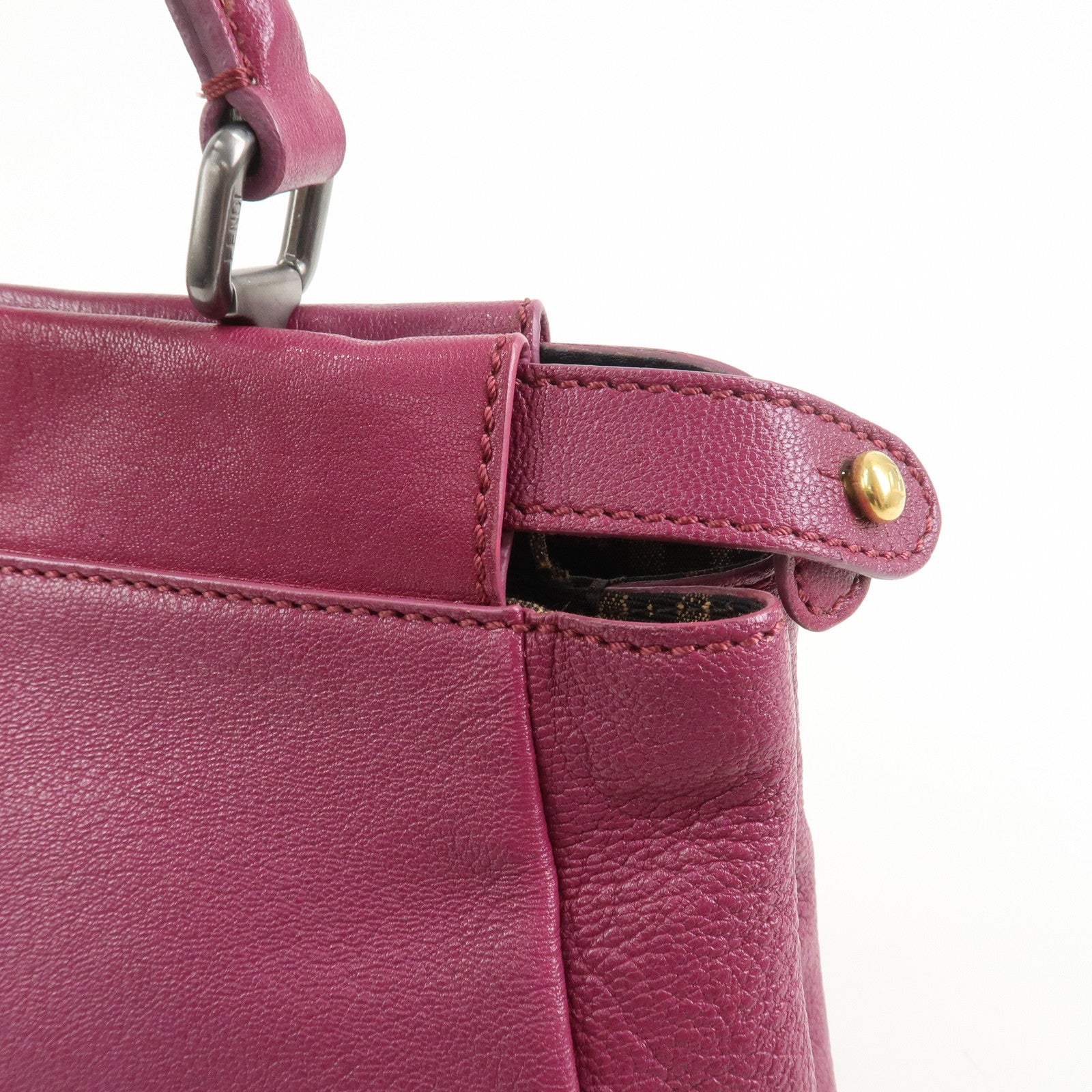 FENDI Peekaboo Leather 2Way Hand Bag Shoulder Bag Fuchsia 8BN226