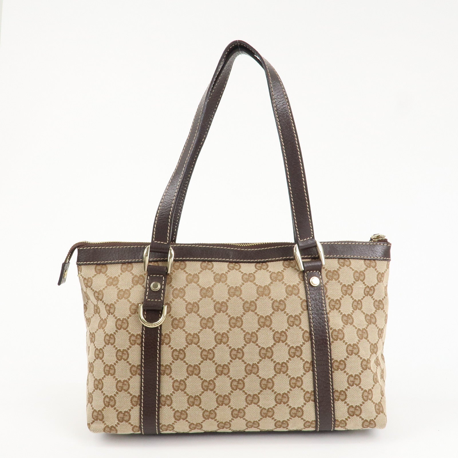 GUCCI Abbey GG Canvas Leather Tote Bag Hand Bag Beige Brown 141470 Used