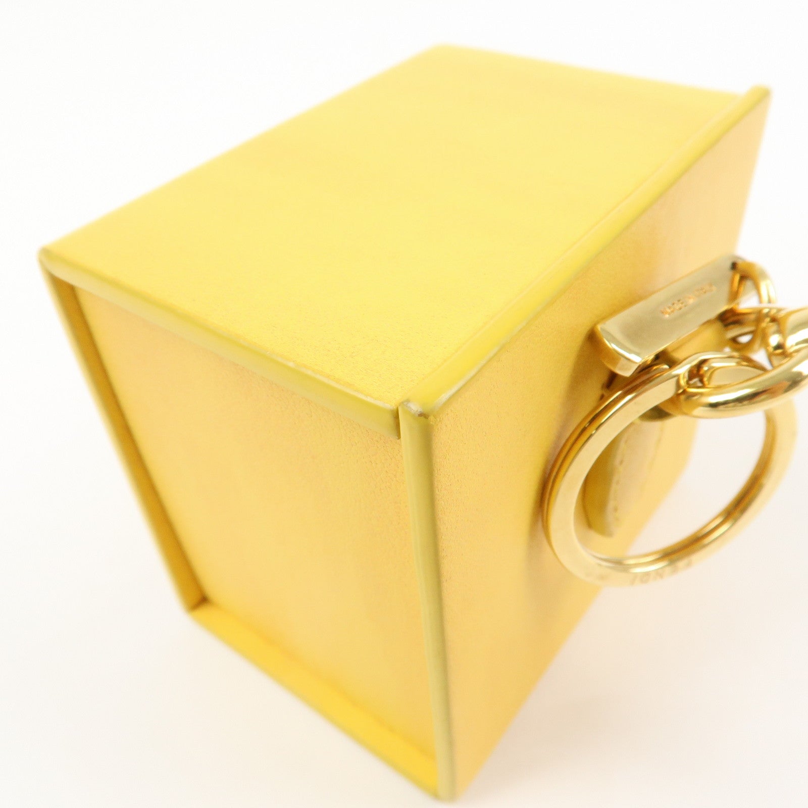 FENDI Logo Leather Mini Box Bag Charm Key Holder Yellow 7AR894