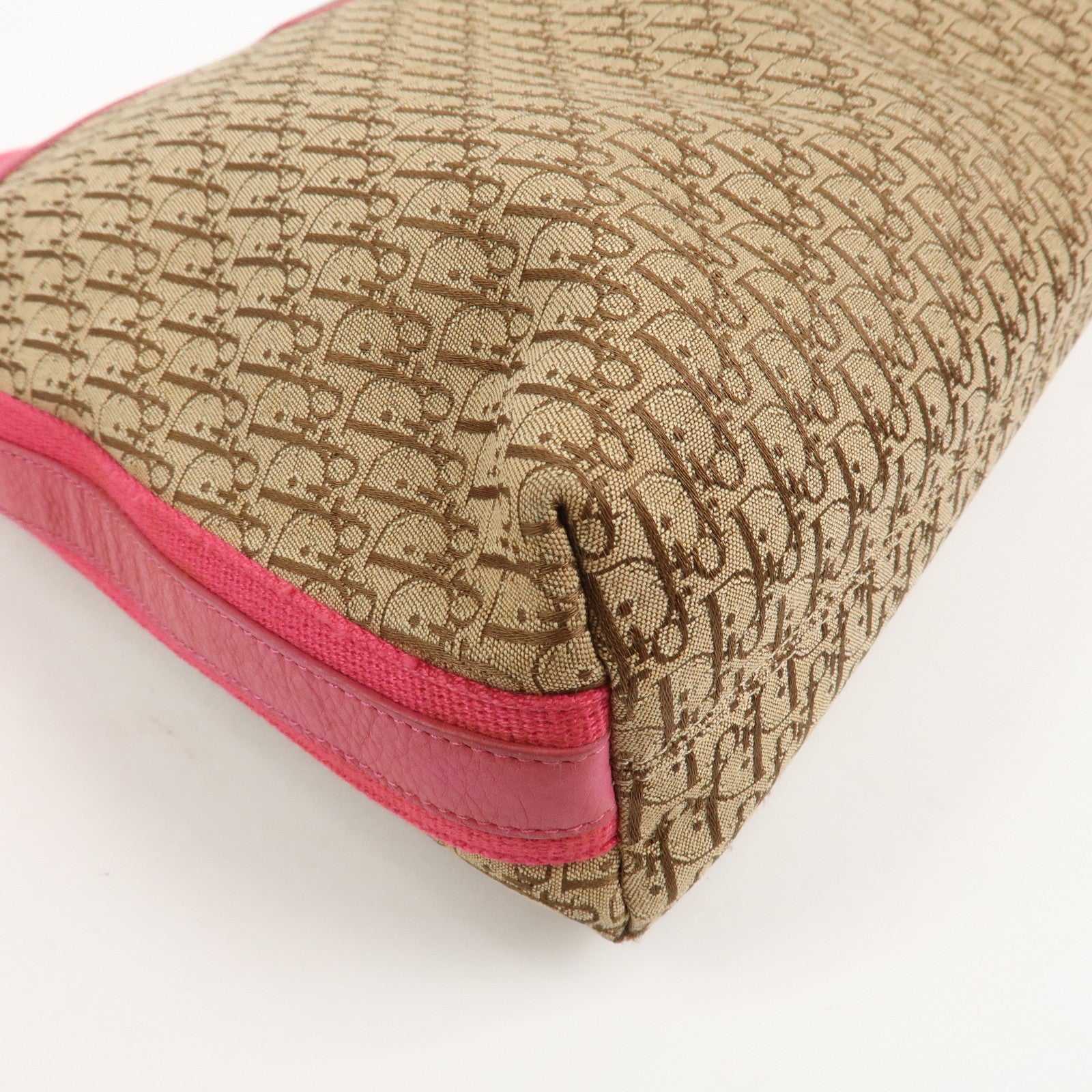 Christian Dior Trotter Canvas Leather Shoulder Bag Beige Pink