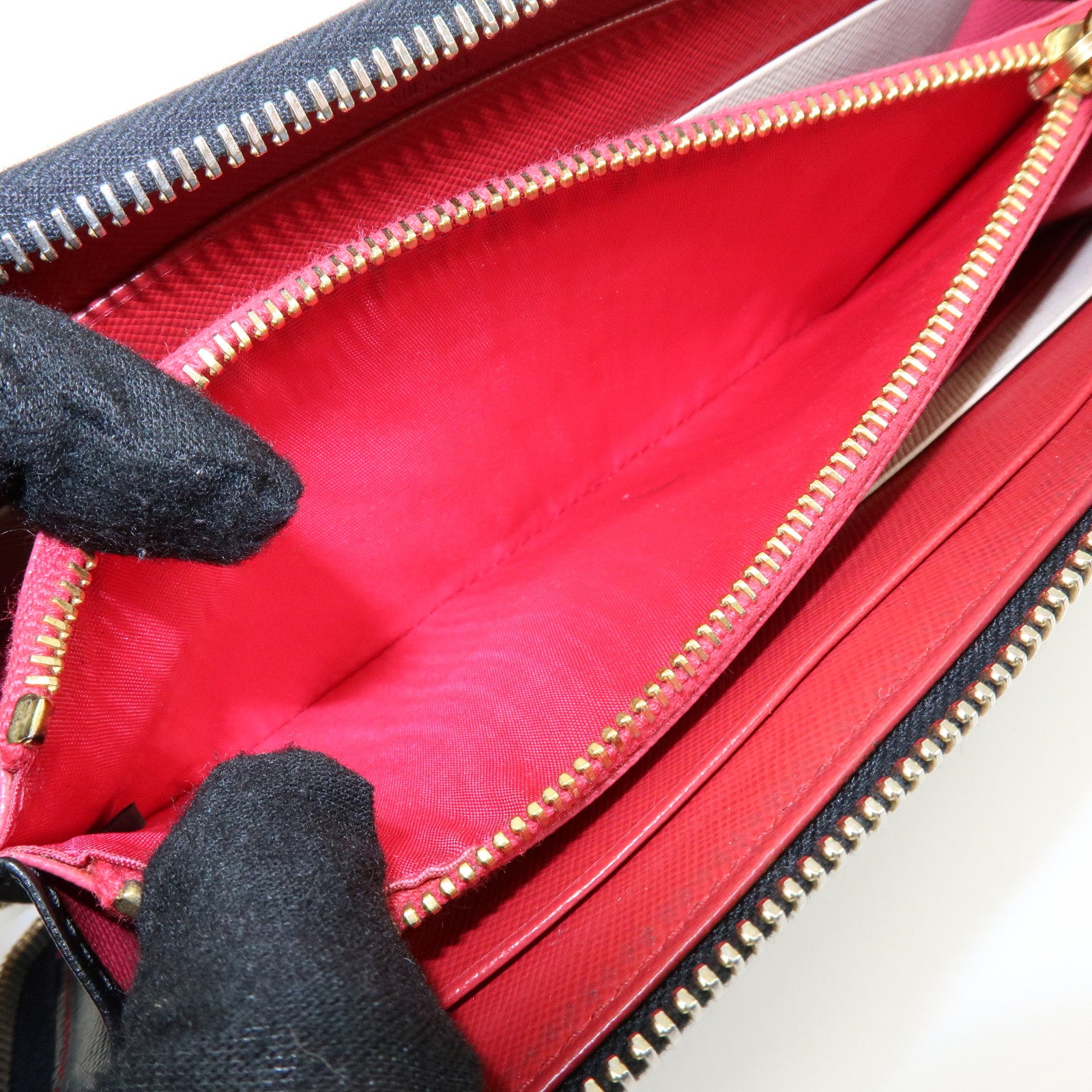 PRADA Saffiano Leather Round Zippy Long Wallet Black 1M0506