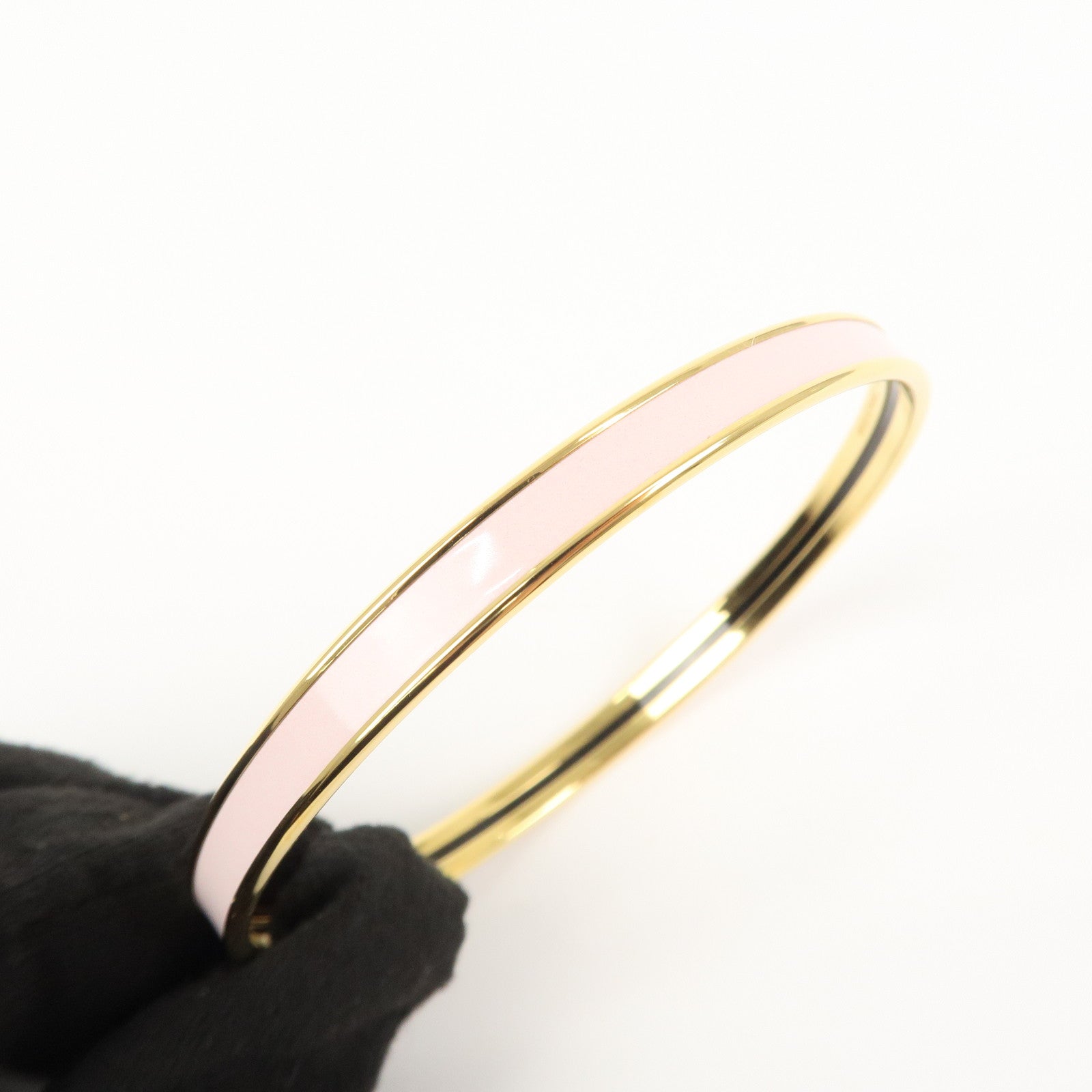 Hermes Logo Metal Uni Bangle Bracelet Right Pink Gold