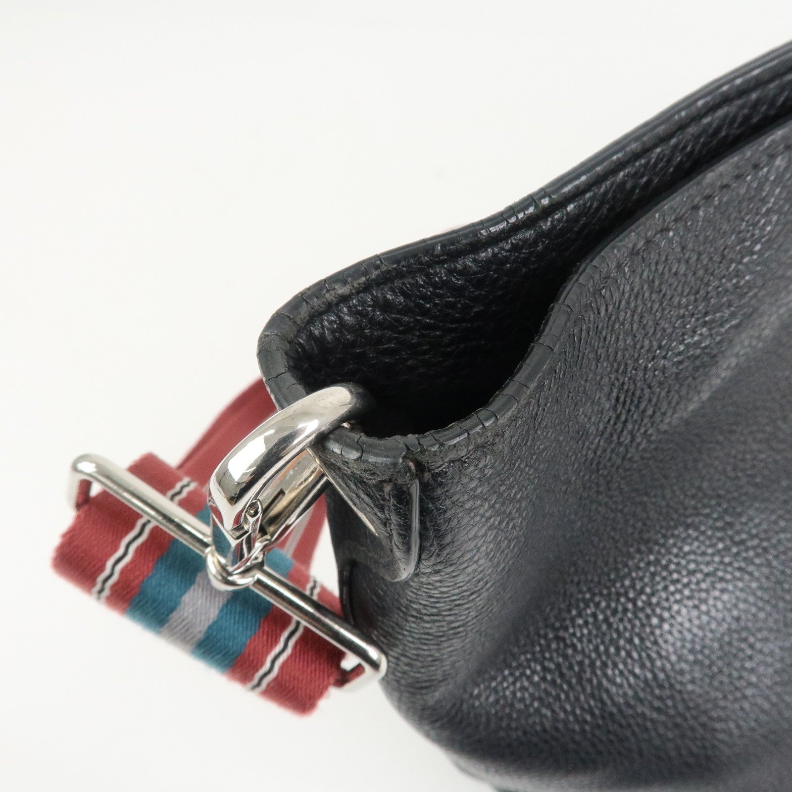 PRADA Logo Calf Leather Shoulder Bag Bucket Bag Black 1BE057