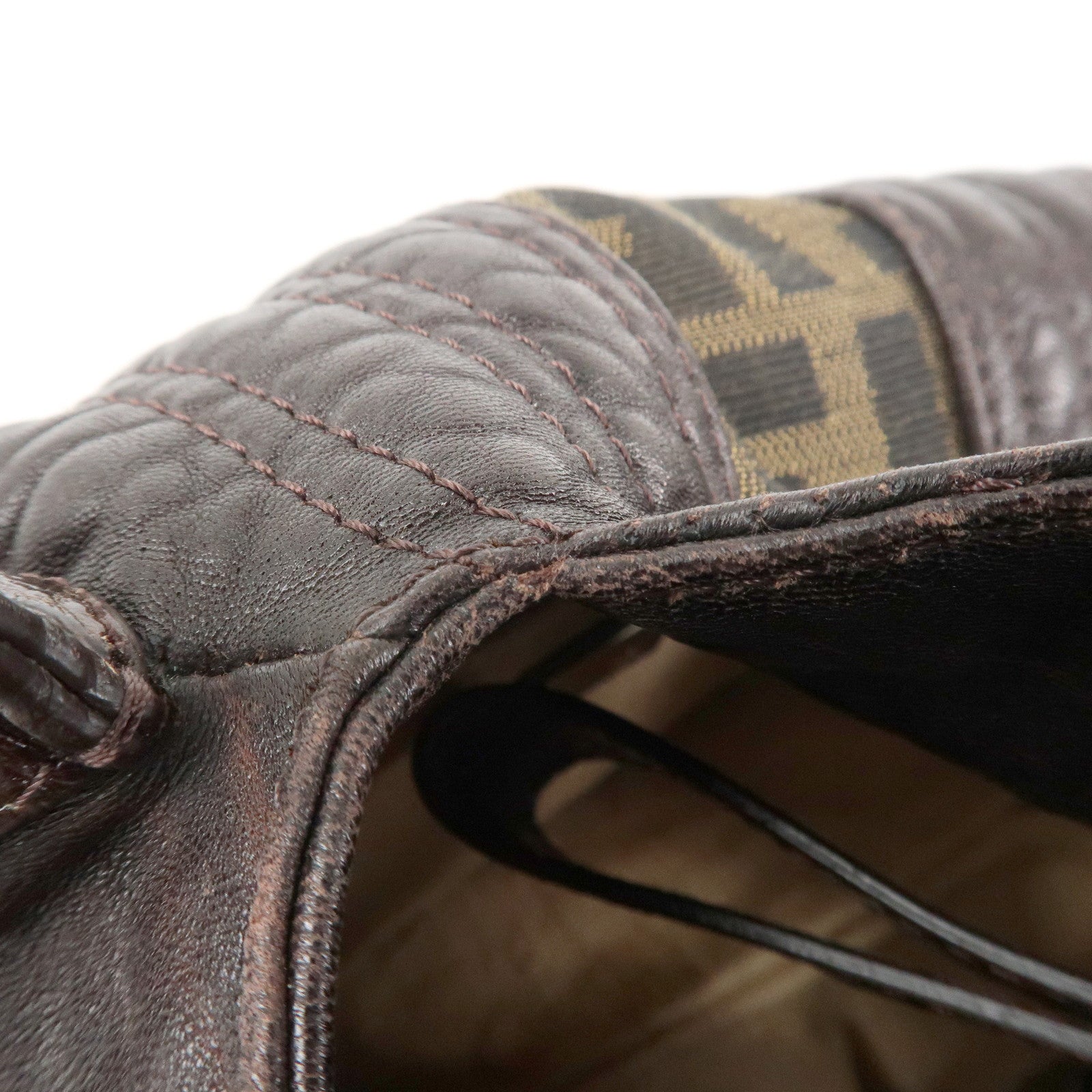 FENDI Zucca Mini Spy Canvas Leather Hand Bag Brown Black 8BR589 Used