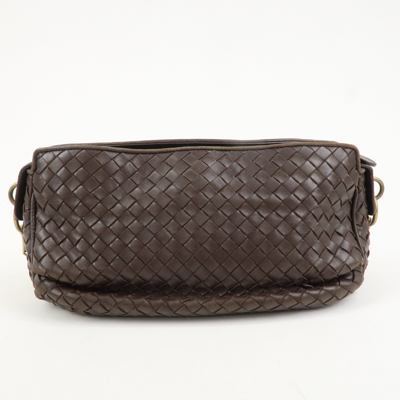 BOTTEGA VENETA Logo Intrecciato Leather Shoulder Bag Brown