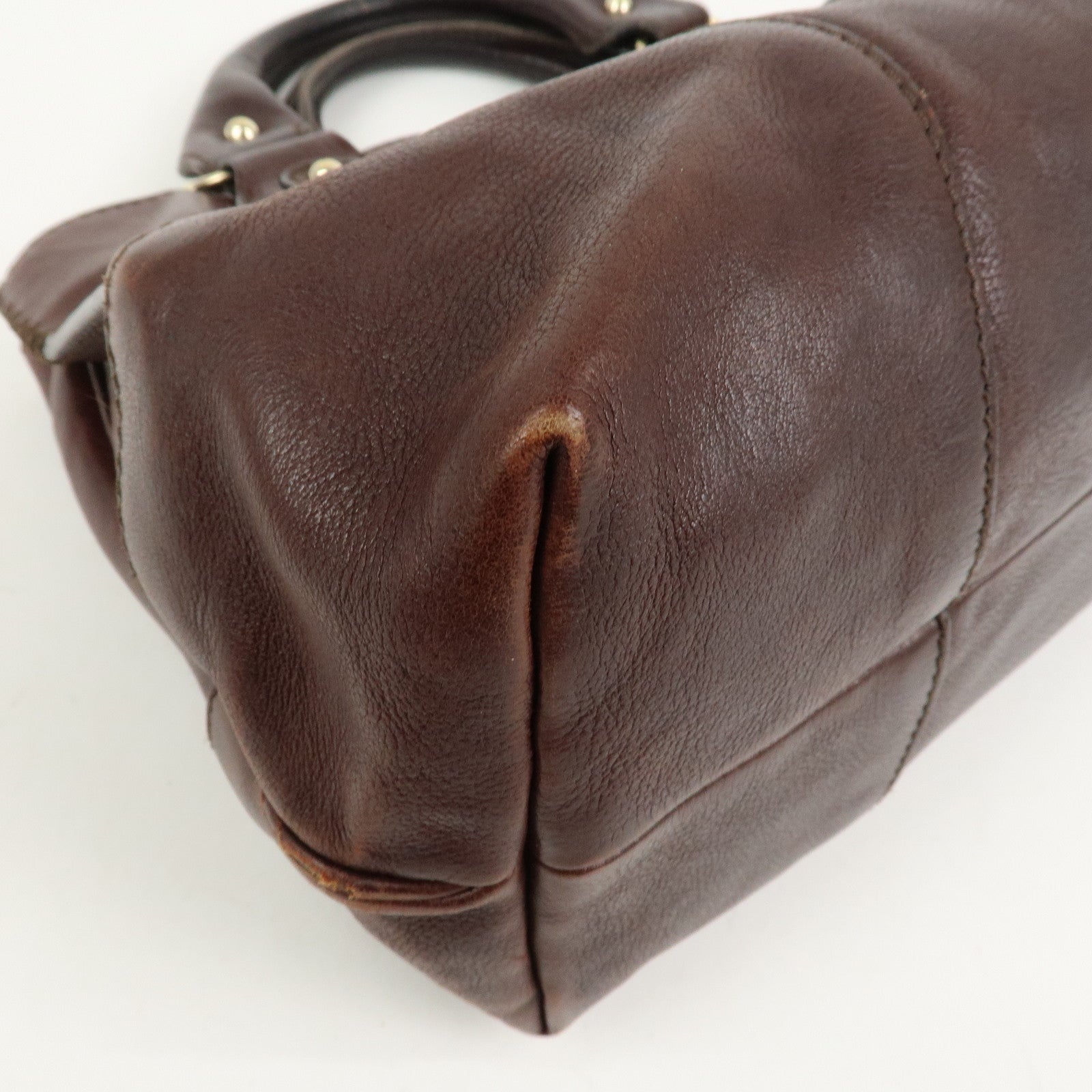 CELINE Logo Leather Boogie Bag Hand Bag Tote Bag Brown