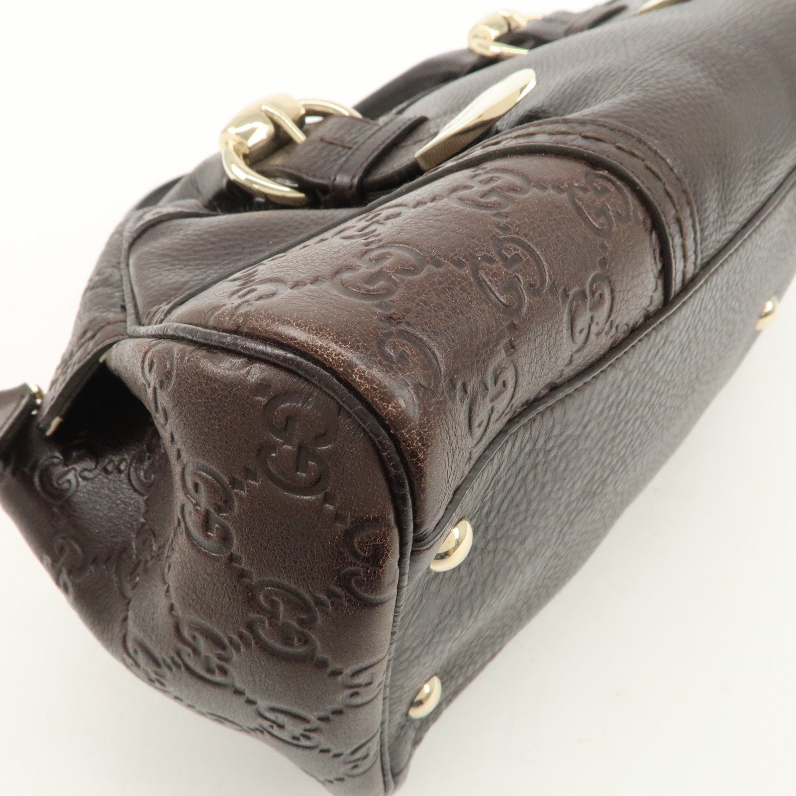 GUCCI Guccissima Leather Mini Boston Bag Hand Bag Dark Brown 181508 Used