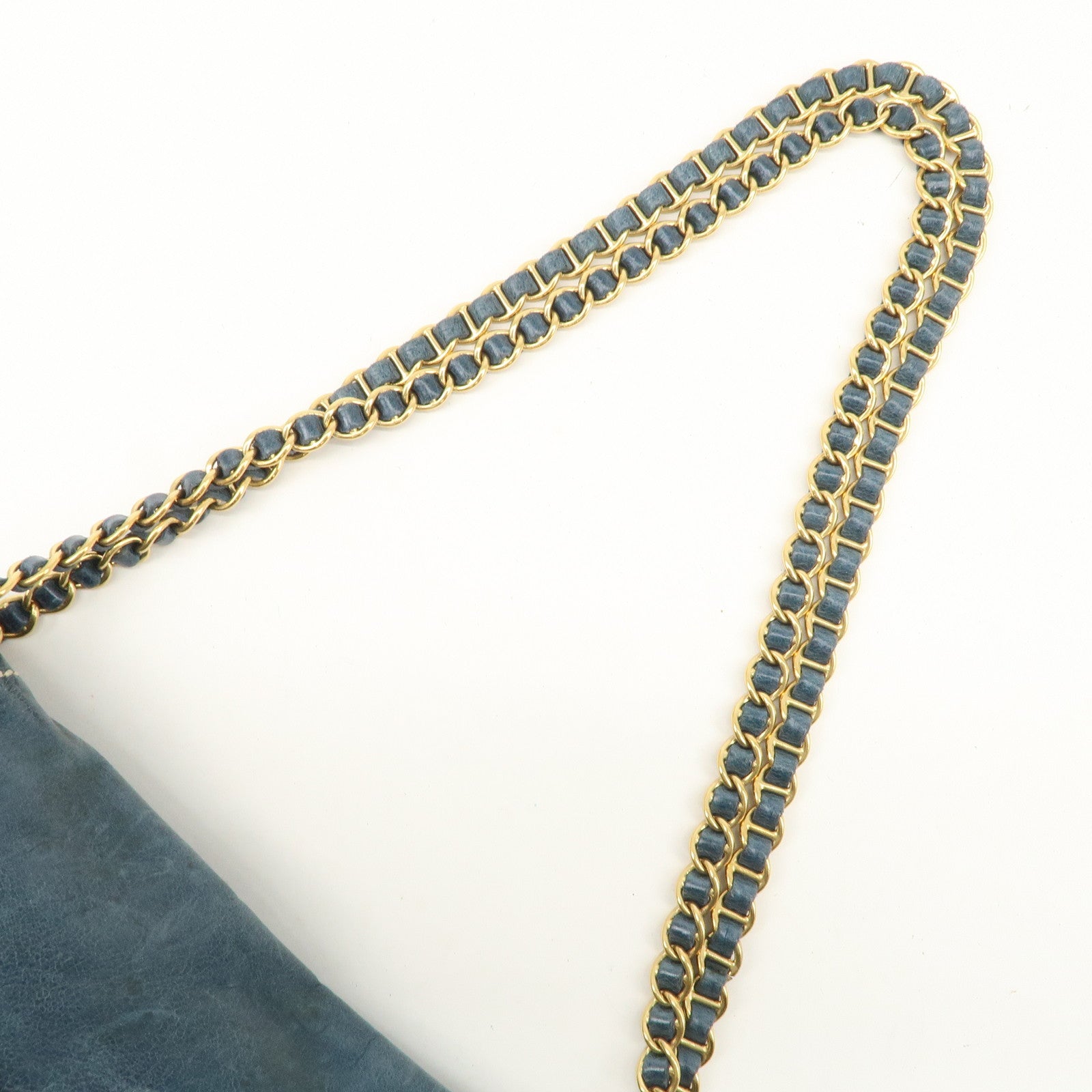 PRADA Leather Chain Shoulder Bag Blue Gold Hardware BR4659 Used