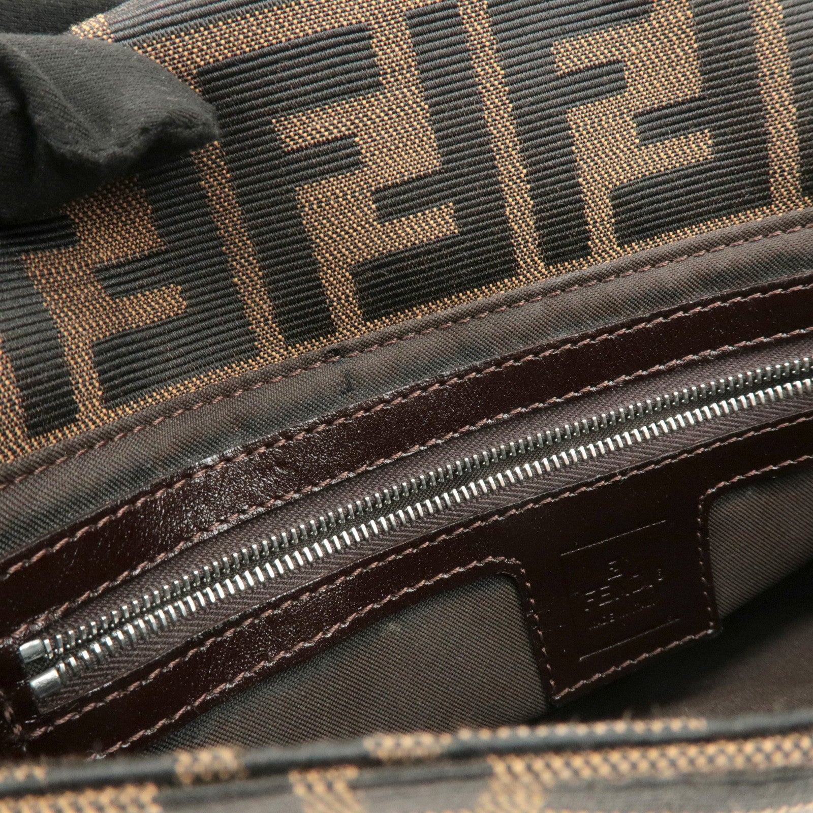 FENDI Mamma Baguette Zucca Canvas Shoulder Bag Black Brown 26421 Used