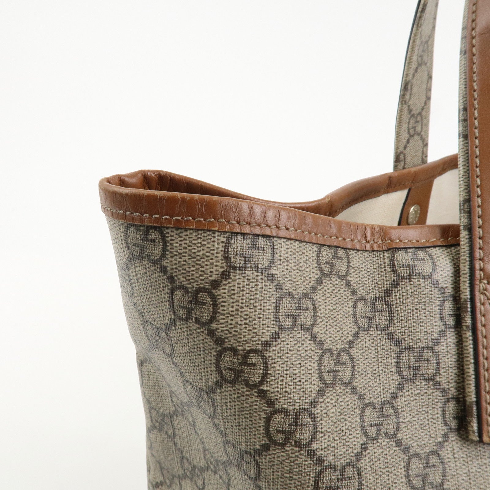 GUCCI GG Supreme Sherry Leather Tote Bag Beige Brown 211134