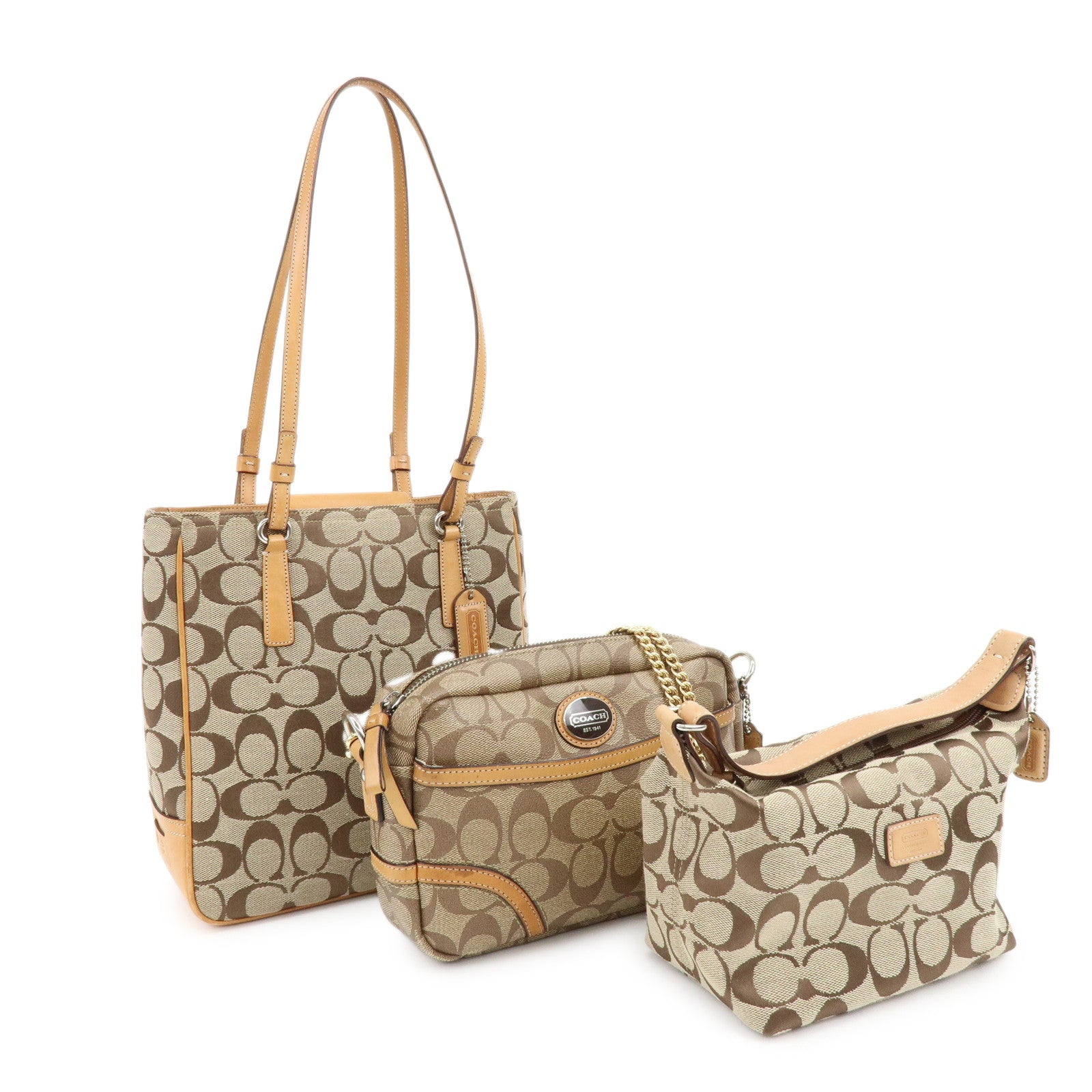 COACH Signature Set of 3 PVC Canvas Leather Shoulder Bag Hand Bag