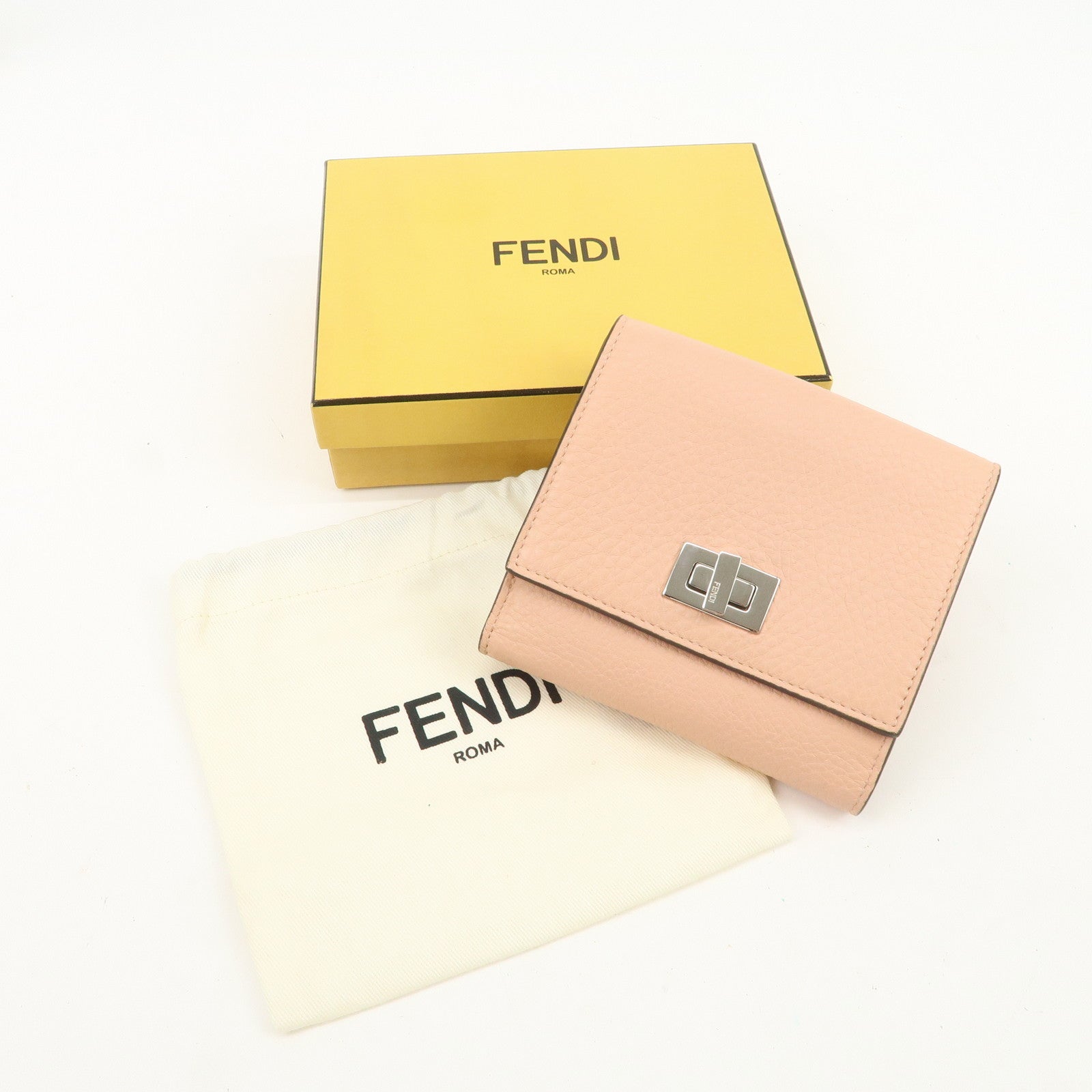 FENDI Peekaboo Leather Bi-fold Compact Wallet Pink Yellow 8M0438
