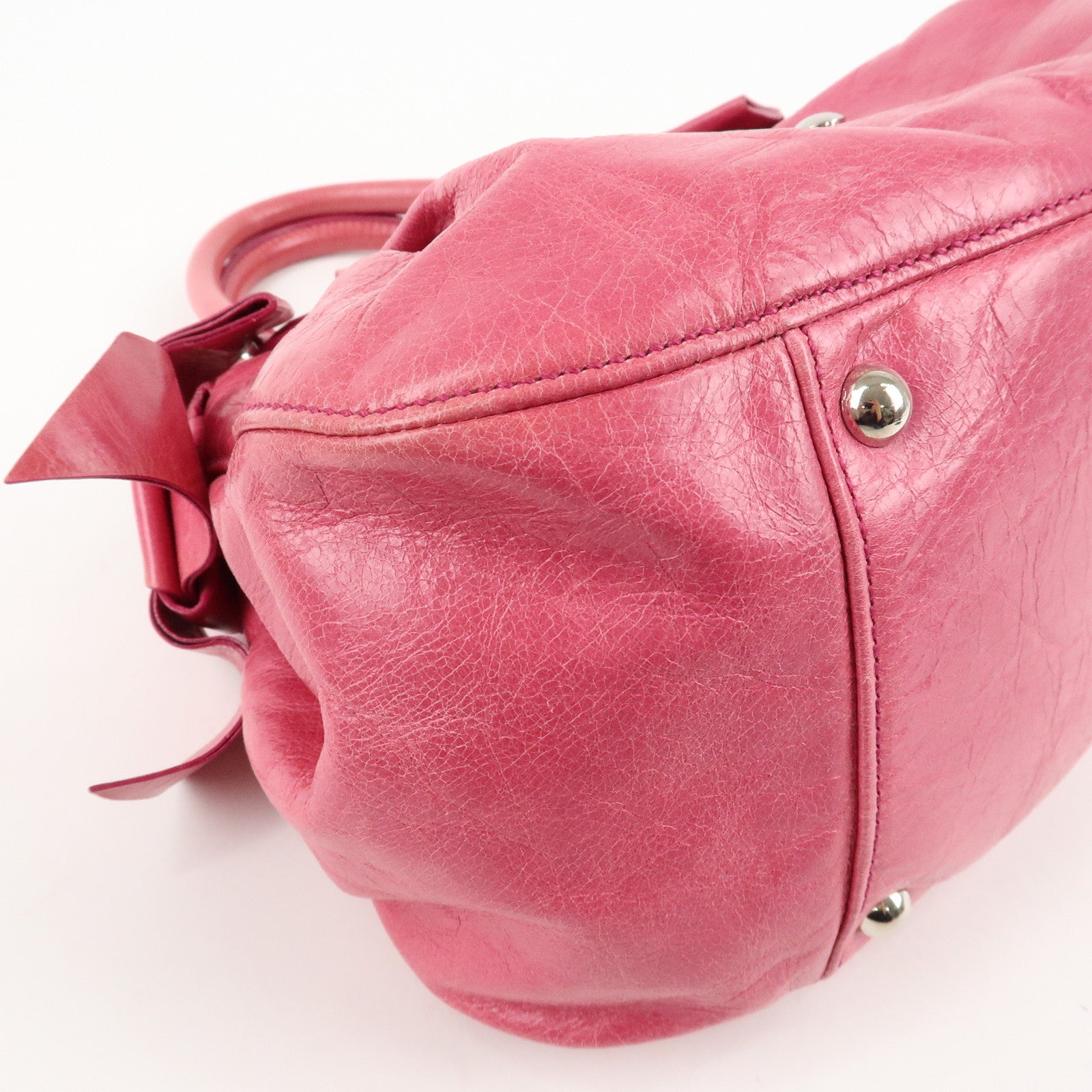 MIU MIU Leather 2Way Bag Hand Bag Ribbon Alamoana2011 09/60 Used