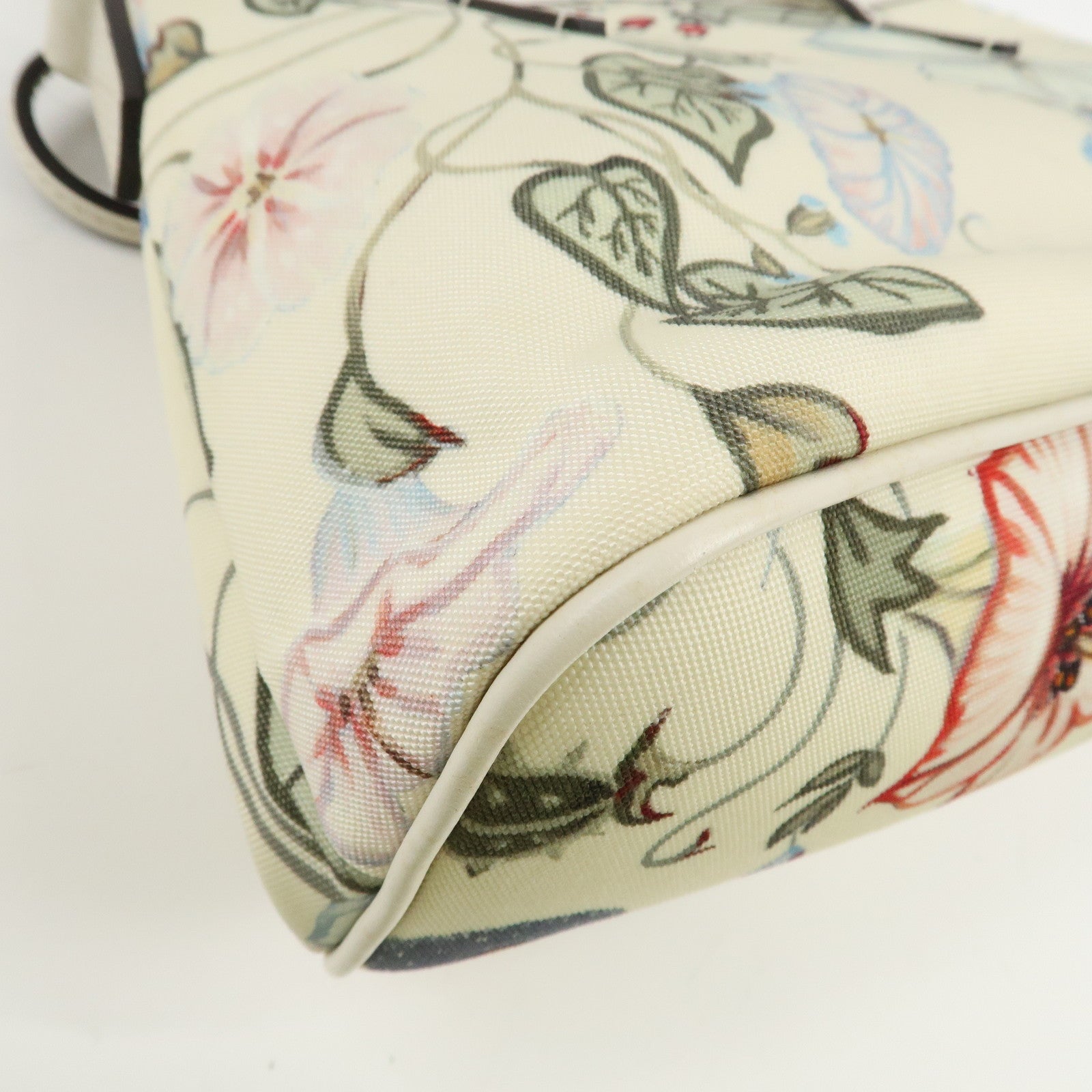 GUCCI Flora Canvas Leather 2WAY Hand Bag Ivory 353440 Used