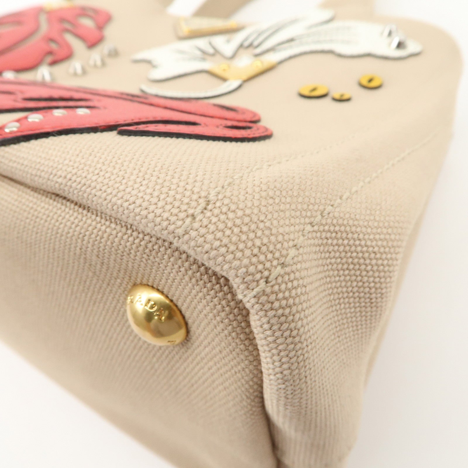 PRADA Hibiscus Canapa Mini Canvas Leather 2Way Bag Beige 1BG439 Used