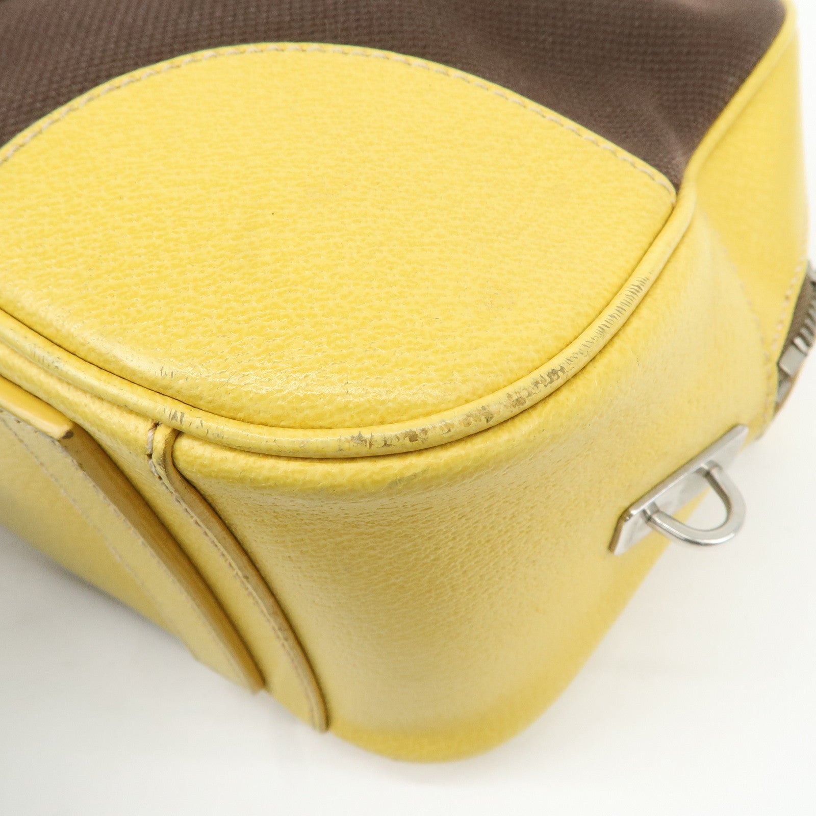 PRADA Canvas Leather Shoulder Bag Hand Bag Brown Yellow Used