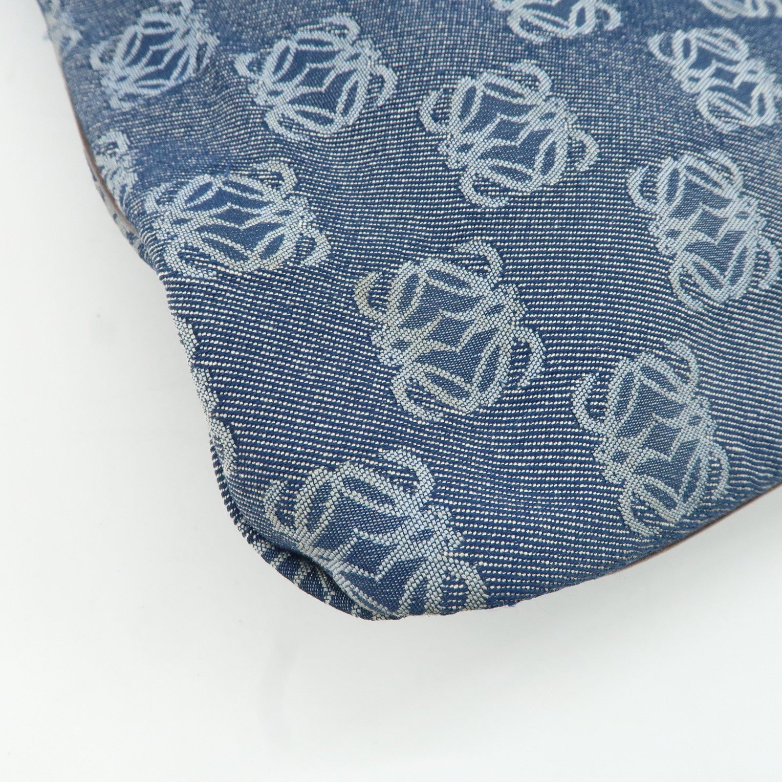 LOEWE Anagram Canvas Leather Tote Bag Blue Brown Used