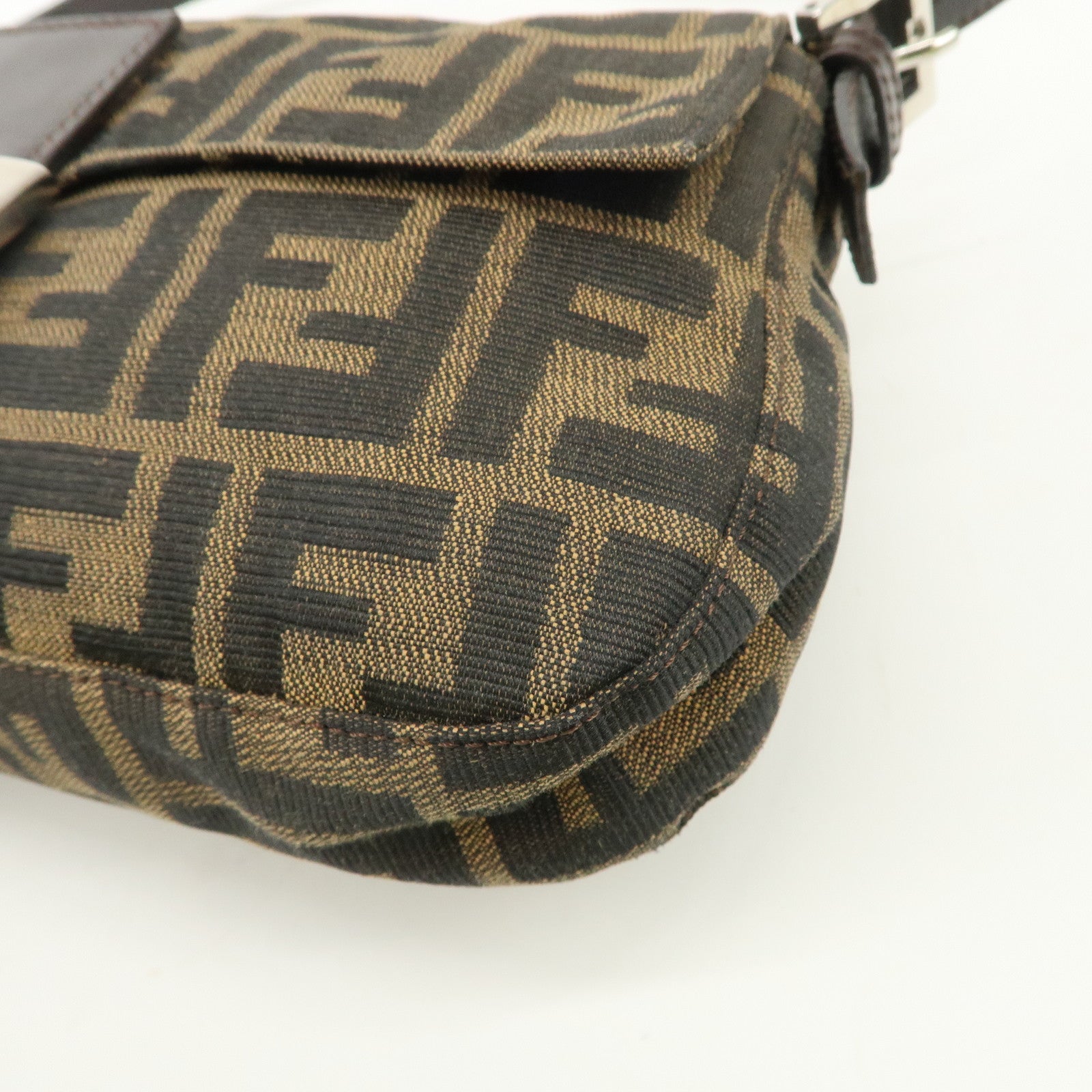 FENDI Mamma Bagguette Zucca Canvas Leather Shoulder Bag 26424 Used