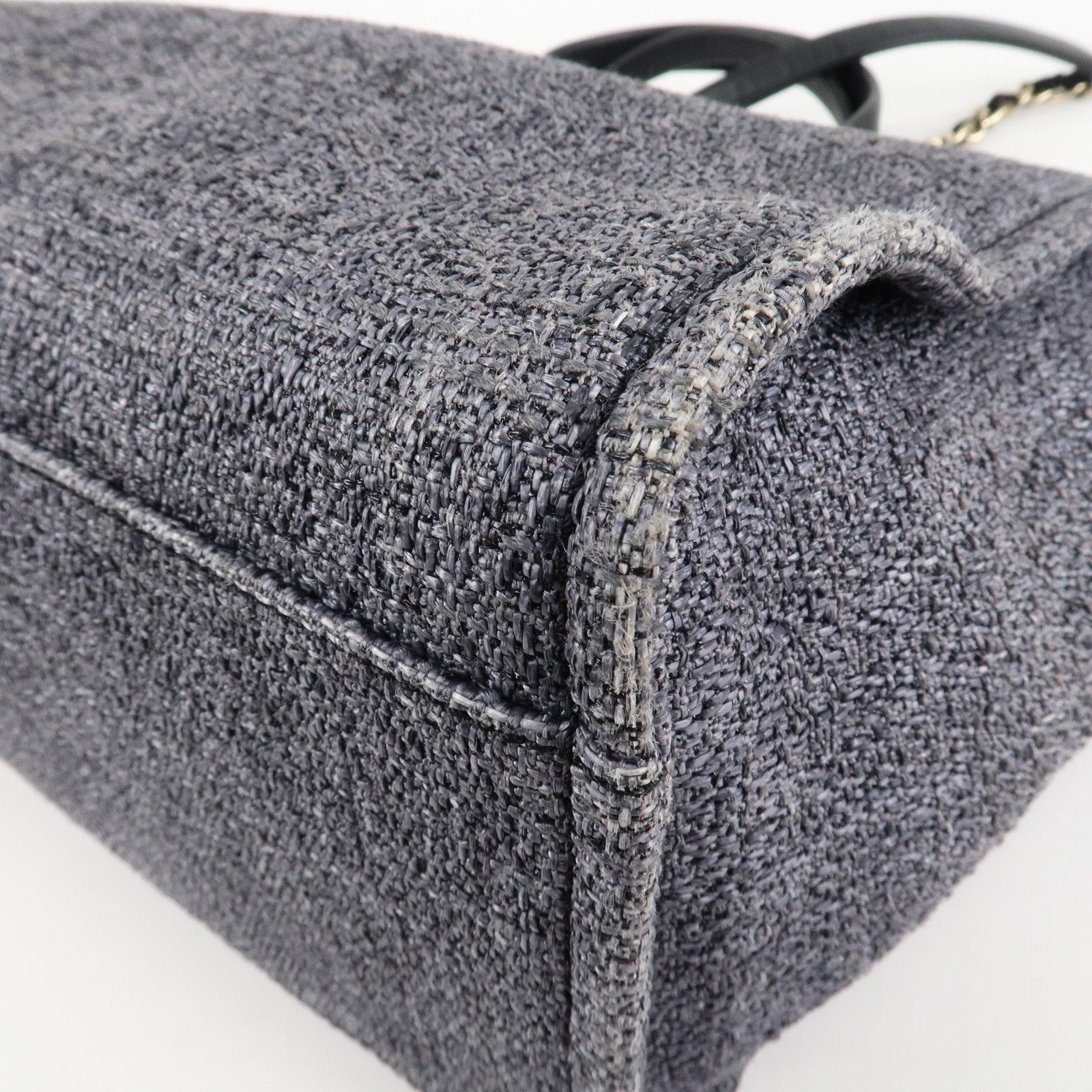 CHANEL Deauville Raffia Leather Chain Tote Bag GM A66941 Navy Used