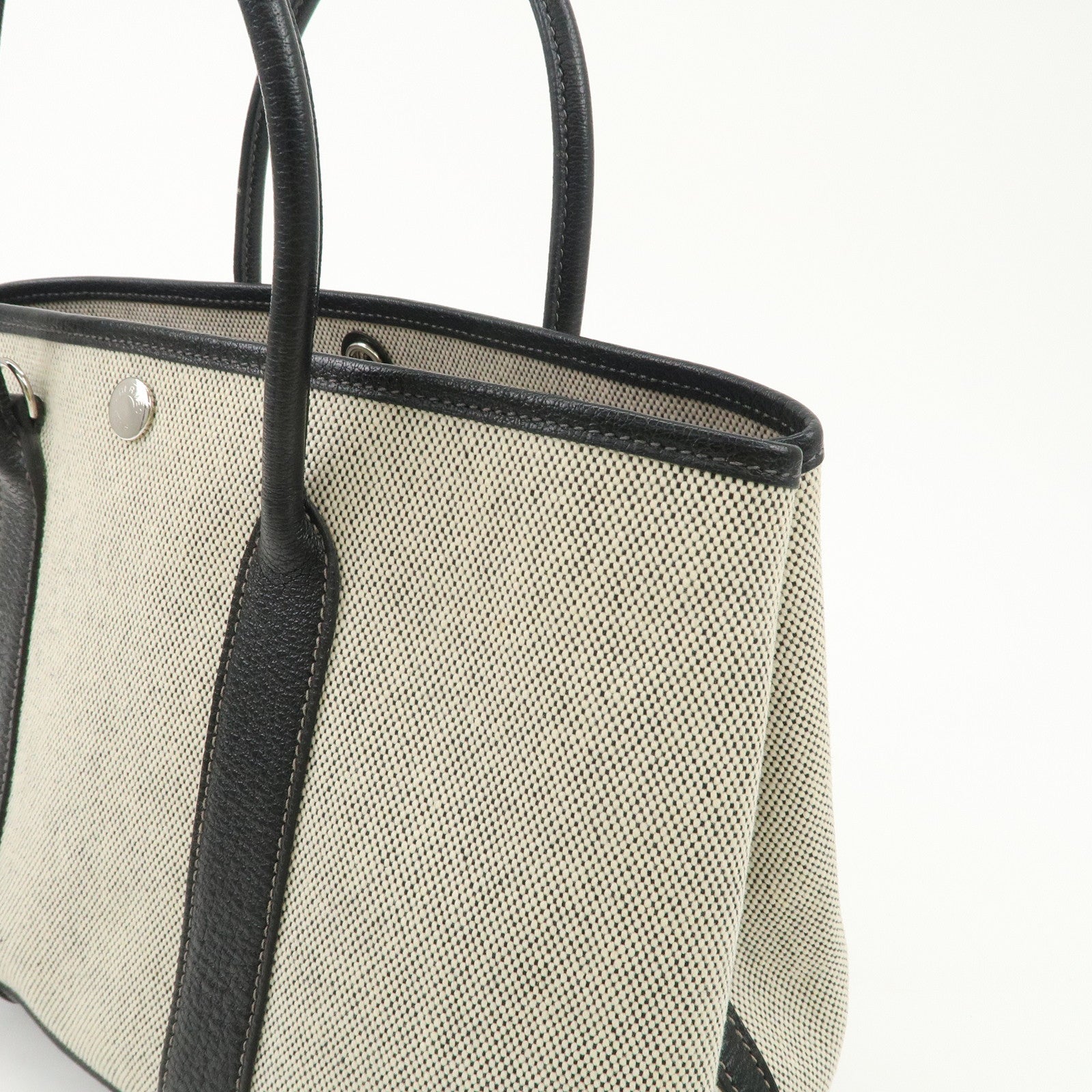 HERMES Toile Ash Buffle Garden Party TPM Stamped Tote Bag Natural Used