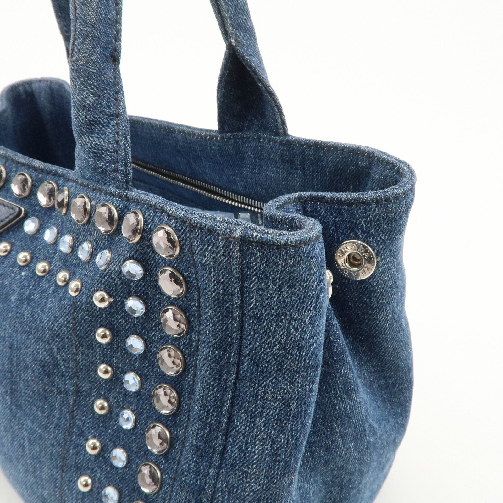 PRADA Logo Canapa Mini Denim Bijou 2Way Tote Bag Denim Blue 1BG439 Used