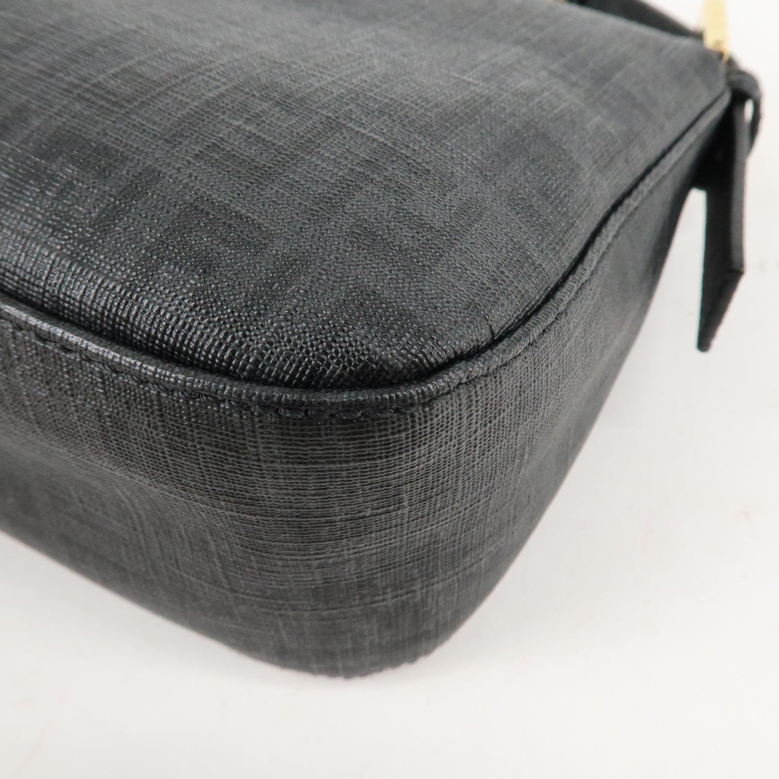 FENDI Zucchino PVC Leather Chain Shoulder Bag Gray Black 8BR003 Used