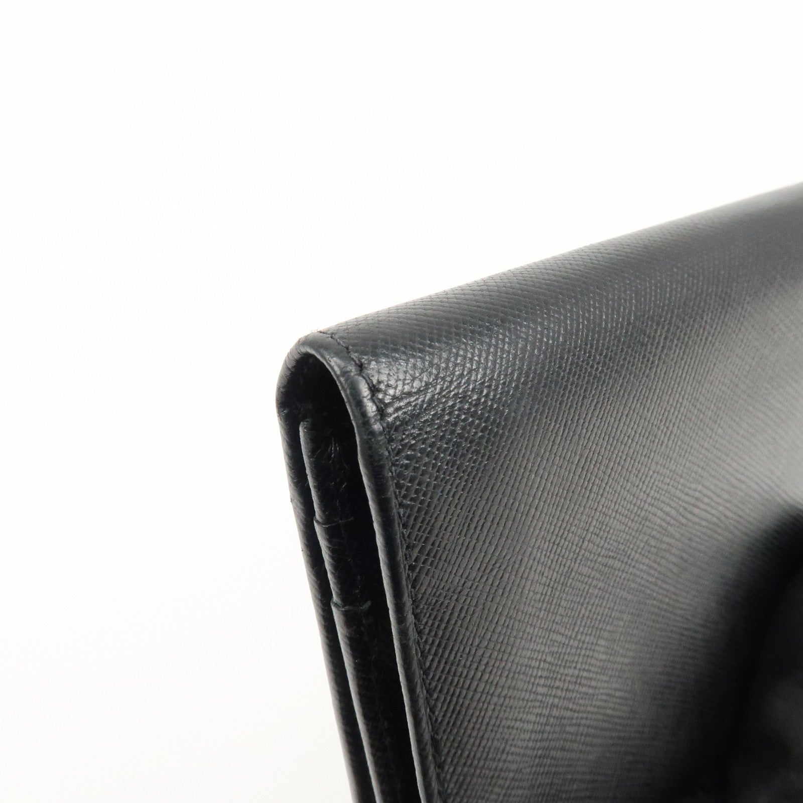 PRADA Leather Bi-fold Long Wallet Black Silver Hardware Used