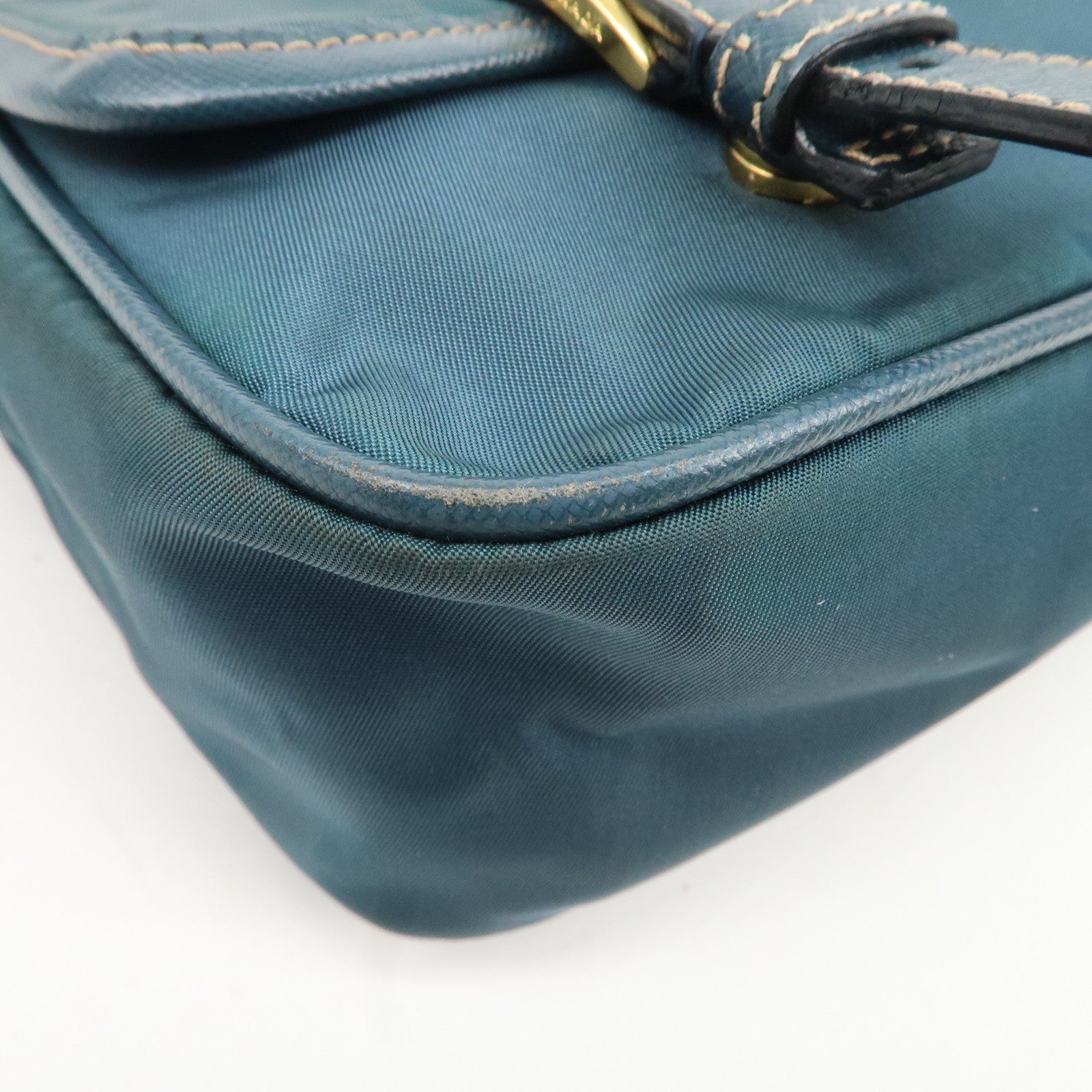 PRADA Nylon Leather Shoulder Bag Crossbody Bag Green BT0772 Used