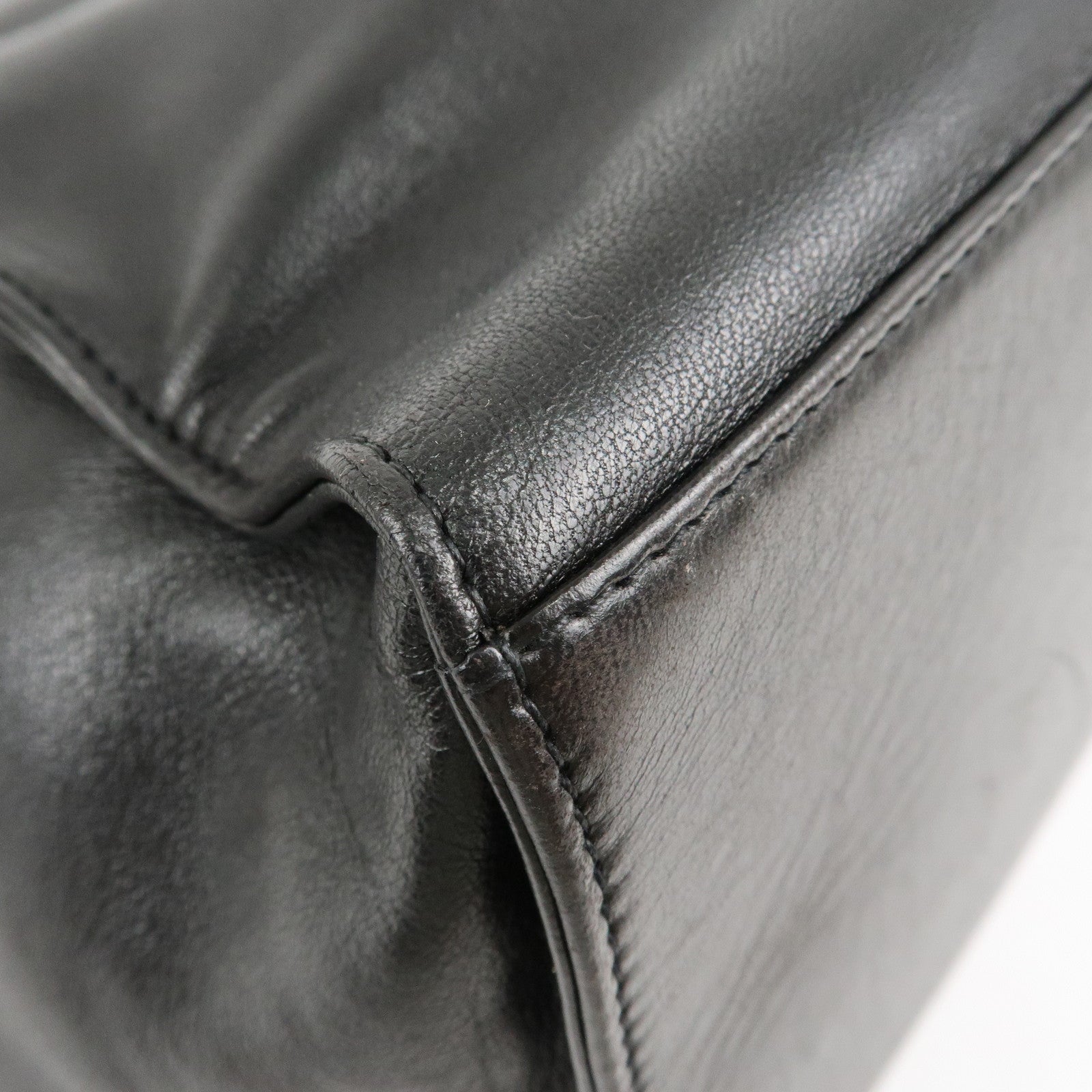 CHANEL COCO Mark Lamb Skin Stitch Shoulder Bag Black Gold Used