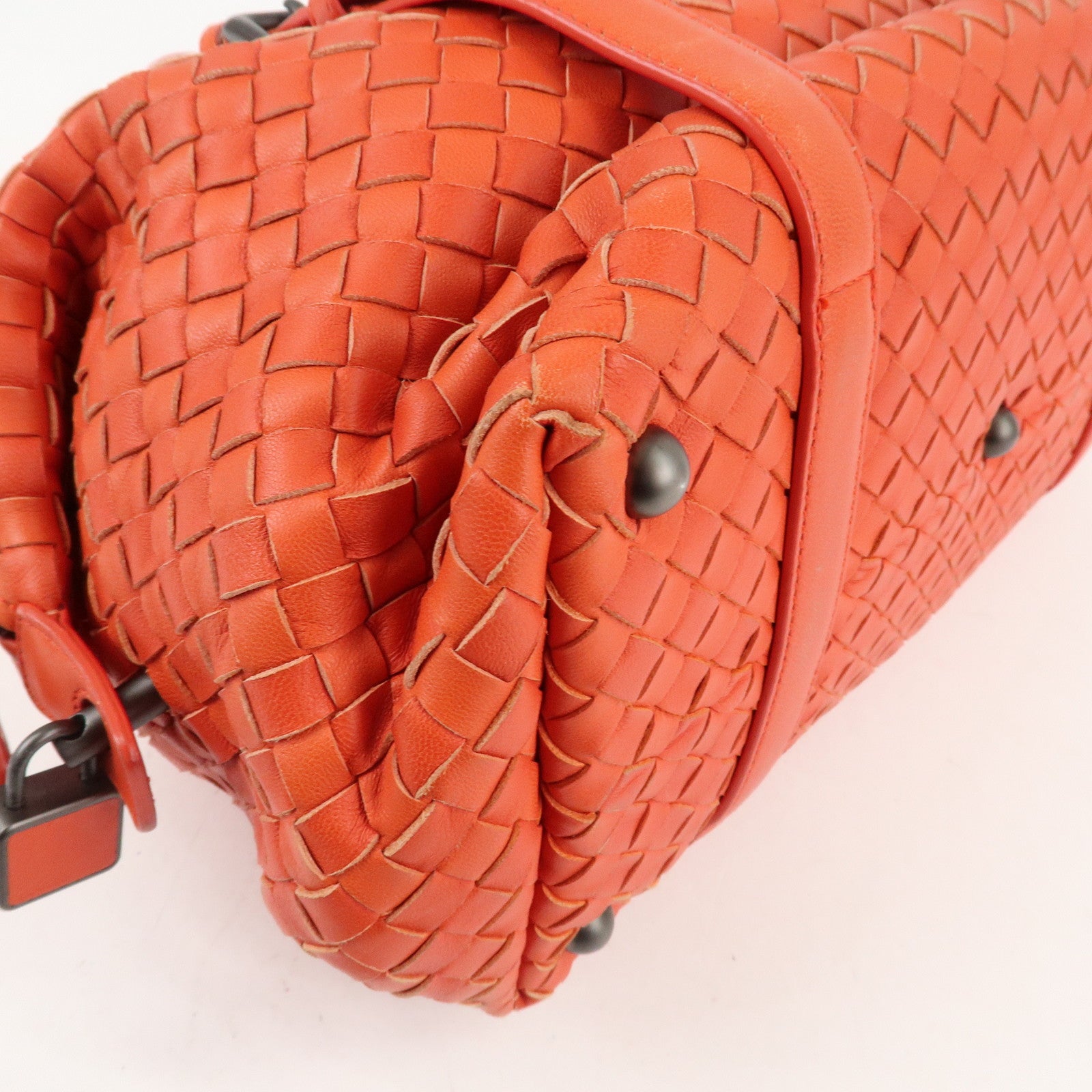 BOTTEGA VENETA Intrecciato Leather Boston Montaigne Bag Orange Used