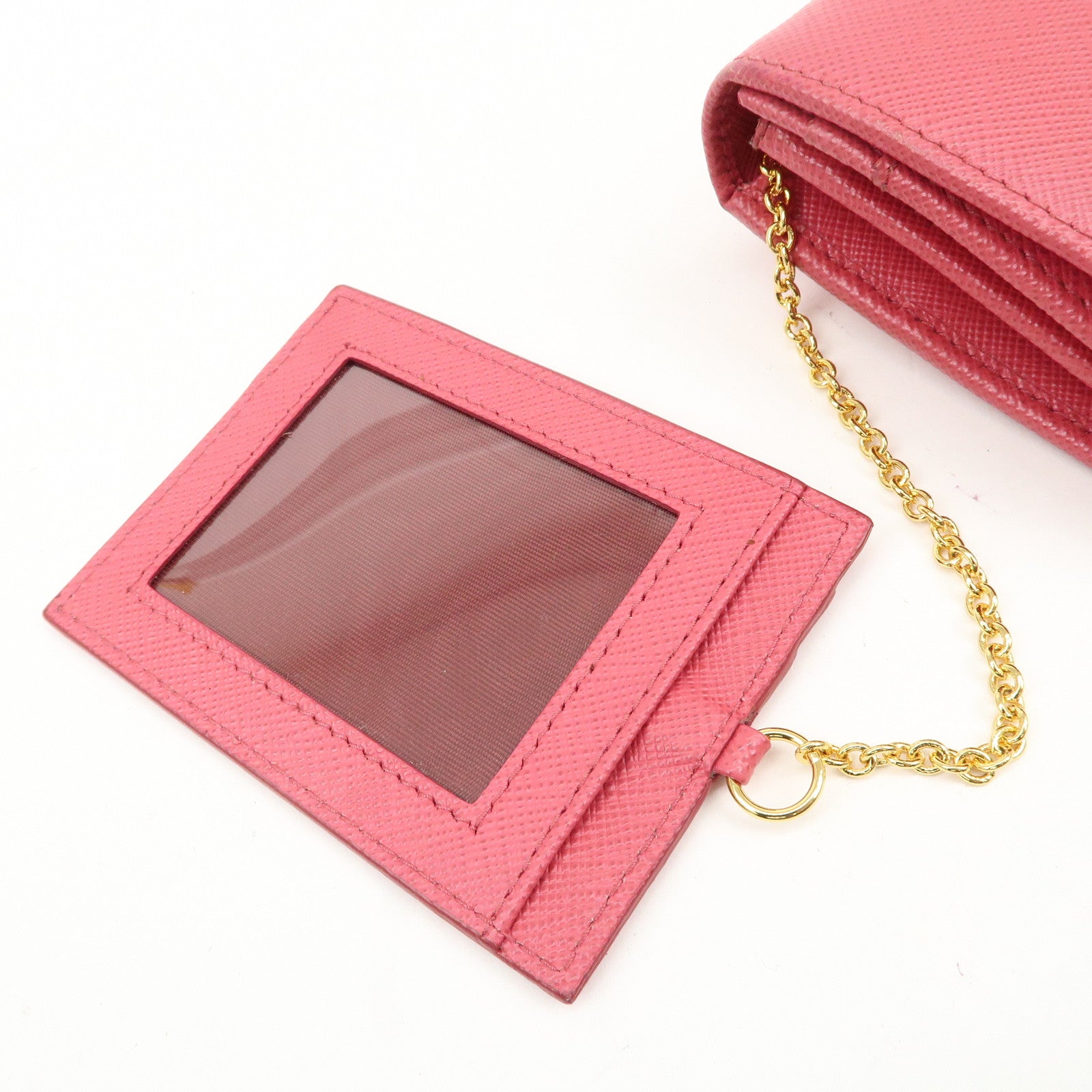PRADA Saffiano Leather Bi Fold Long Wallet Pink 1MH132 Used