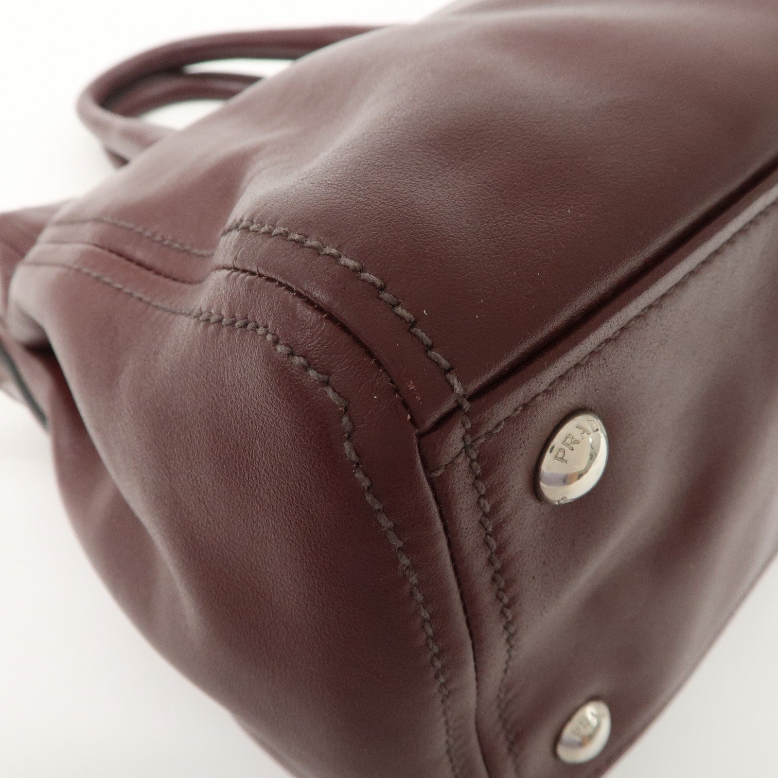 PRADA Leather 2Way Bag Hand Bag Shoulder Bag Bordeaux BN2866 Used