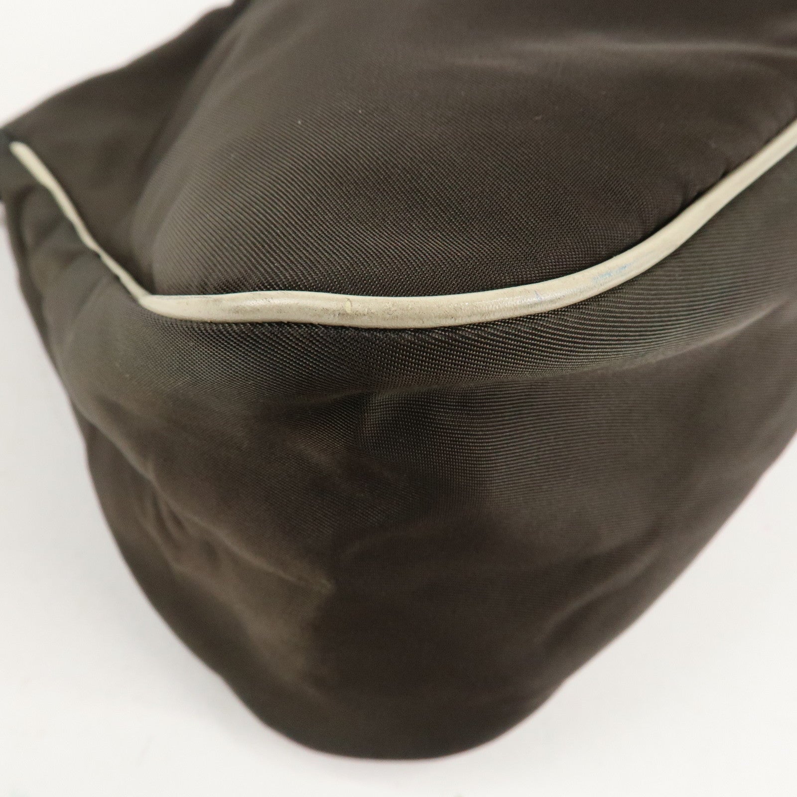 PRADA Nylon Leather Shoulder Bag Flower Motif Green Brown Used