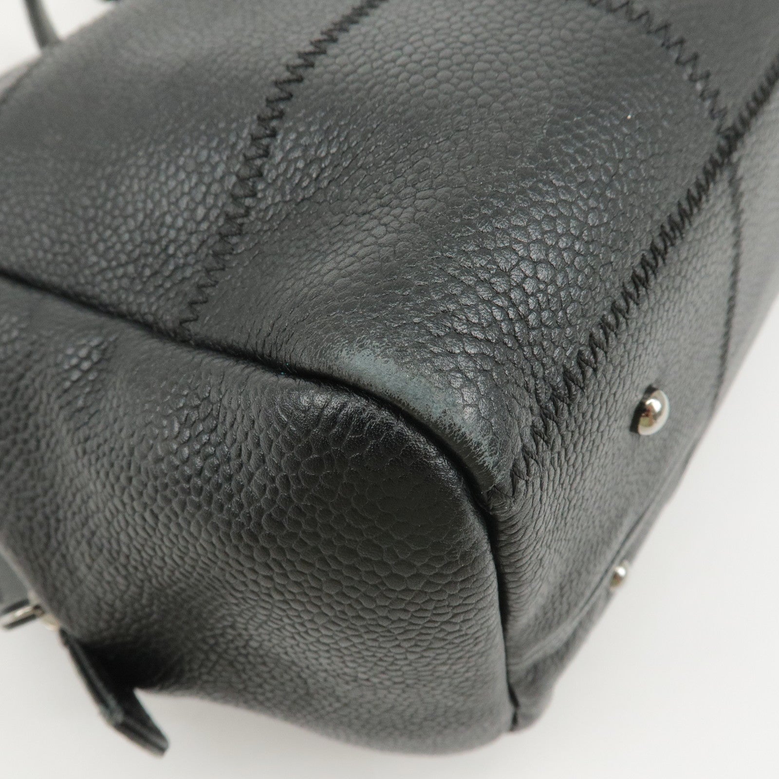 CHANEL Chocolate Bar Lamb Skin Boston Bag Black A26135 Used