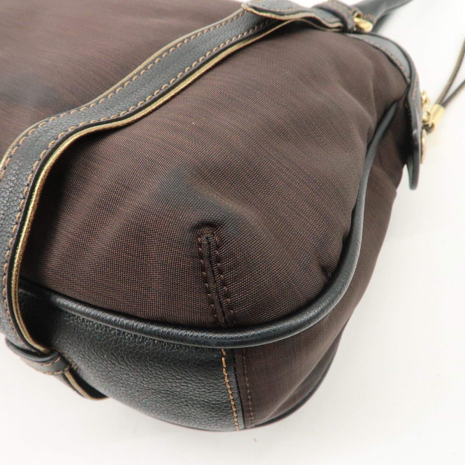 LOEWE Anagram Canvas Leather Hand Bag 340807 Brown Black Used