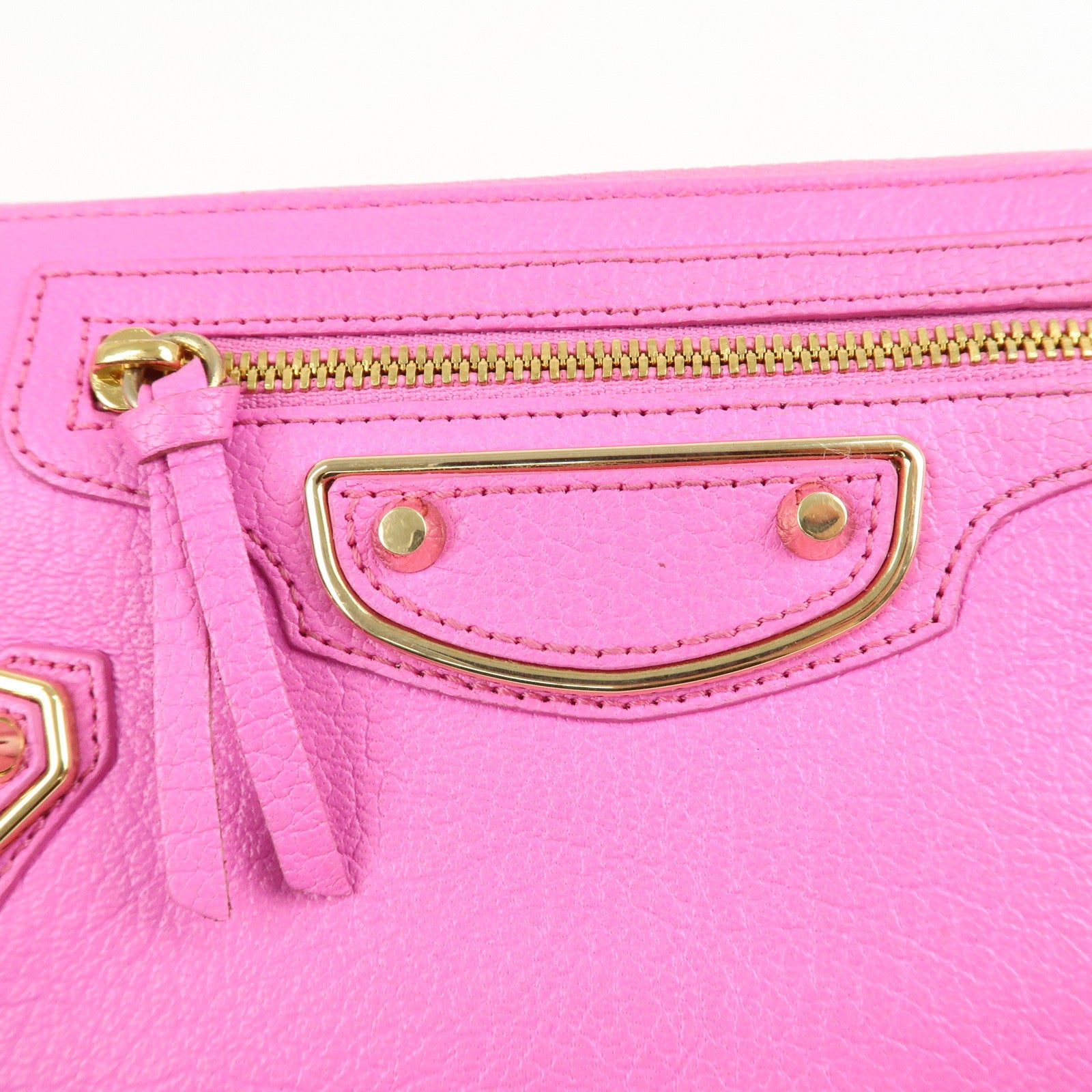 BALENCIAGA Leather Classic Continental Zip Wallet Pink 390187 Used