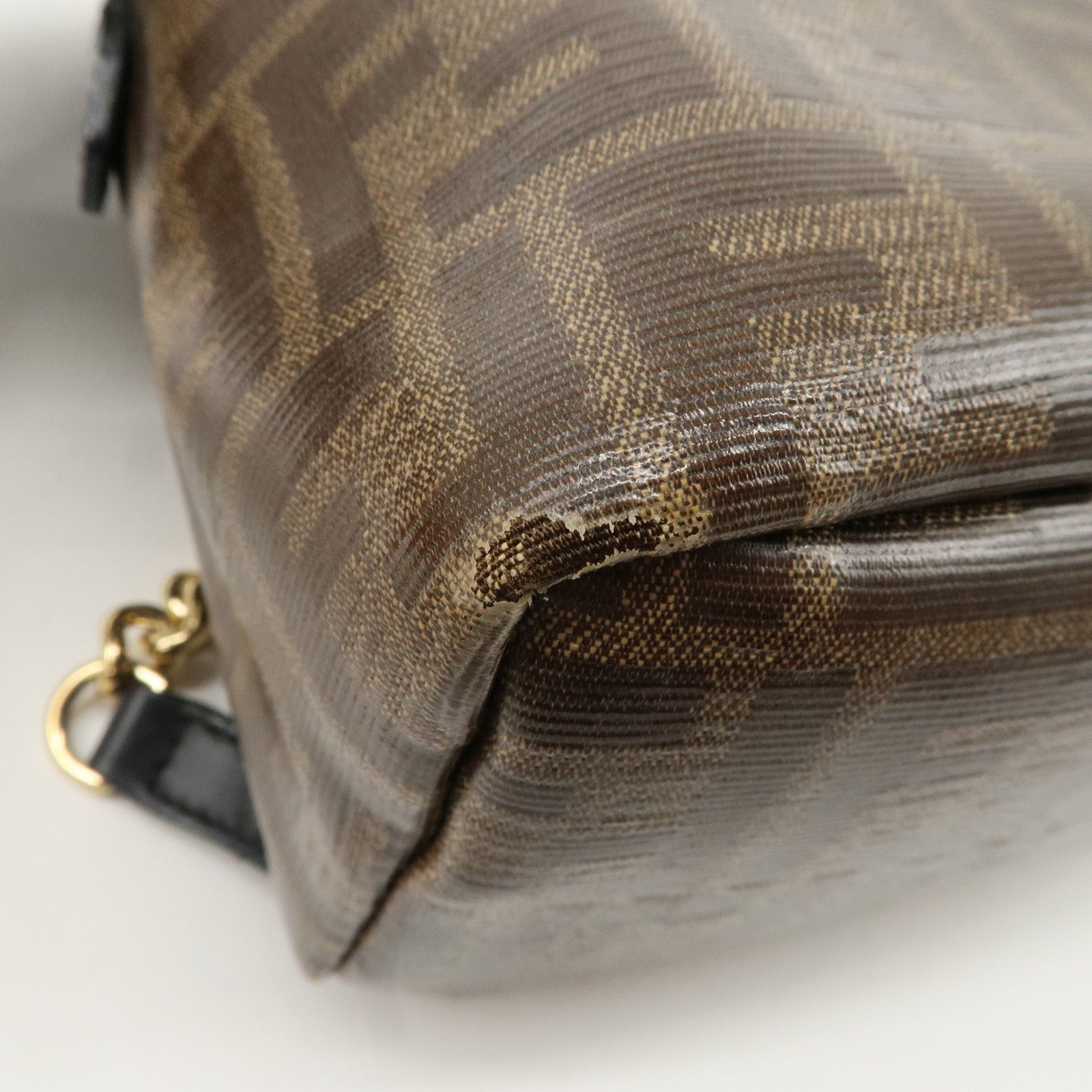 FENDI Zucca Print PVC Leather Chain Backpack Brown 8BZ038 Used