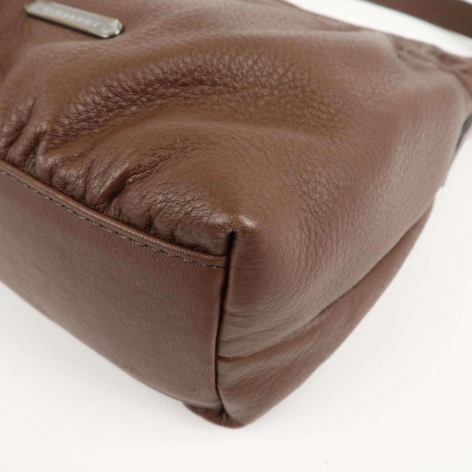 BURBERRY Leather Shoulder Bag Brown Silver Hardware Used