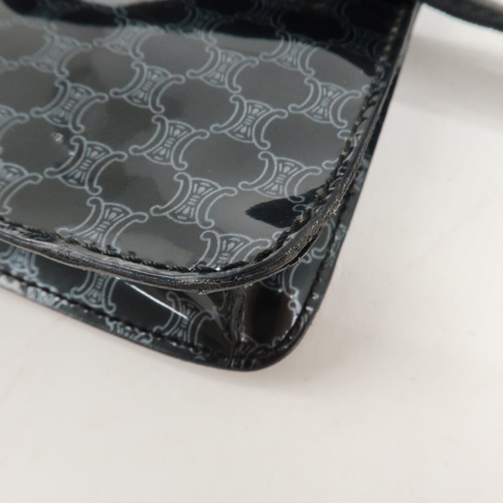 CELINE Macadam Leather PVC Waist Pouch Black Silver HDW MC99/2 Used