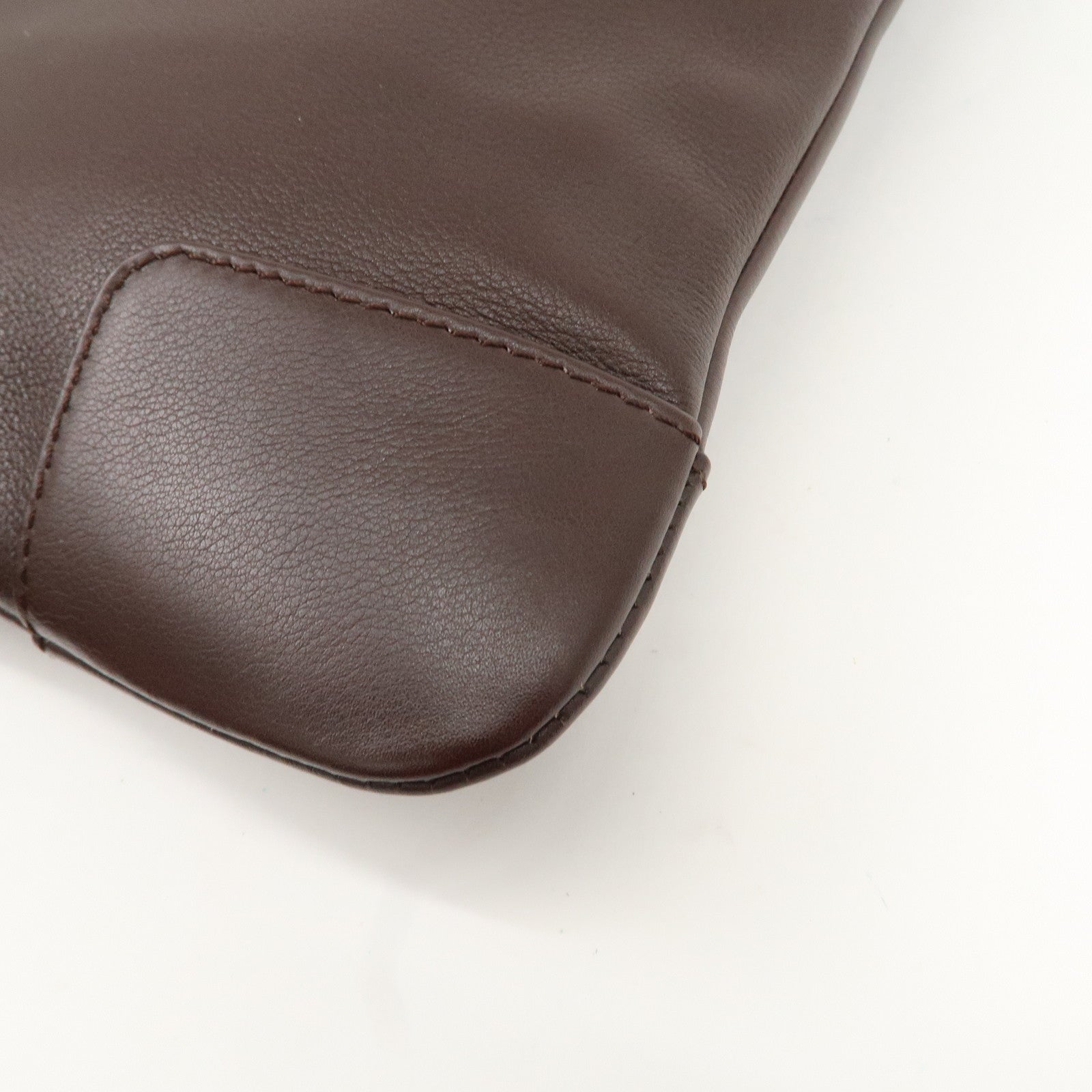 LOEWE Anagram Leather Shoulder Bag Brown Silver Hardware Used