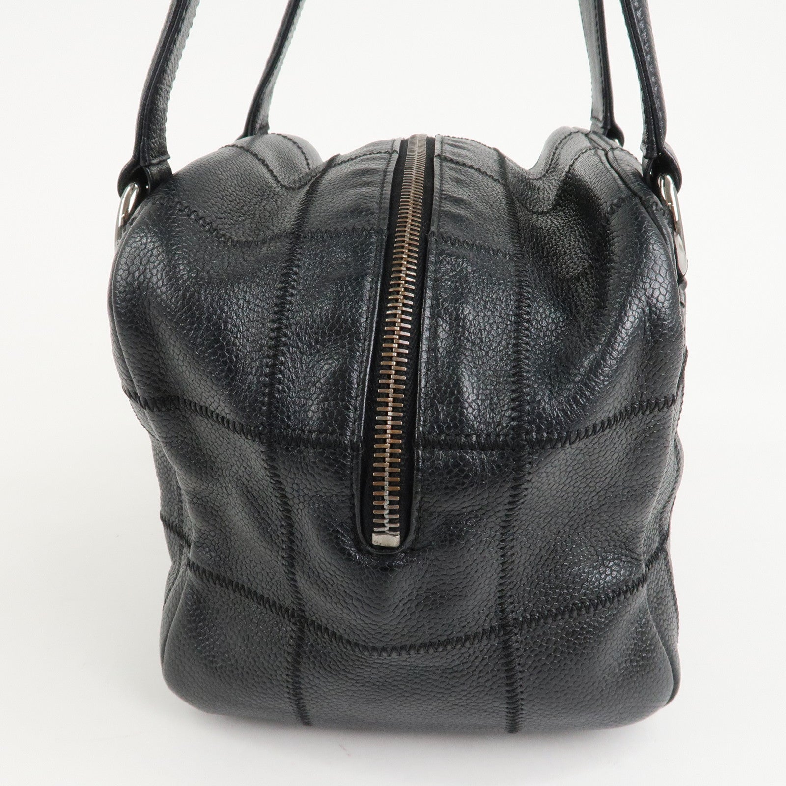 CHANEL Chocolate Bar Caviar Skin Mini Boston Bag Black A26135 Used