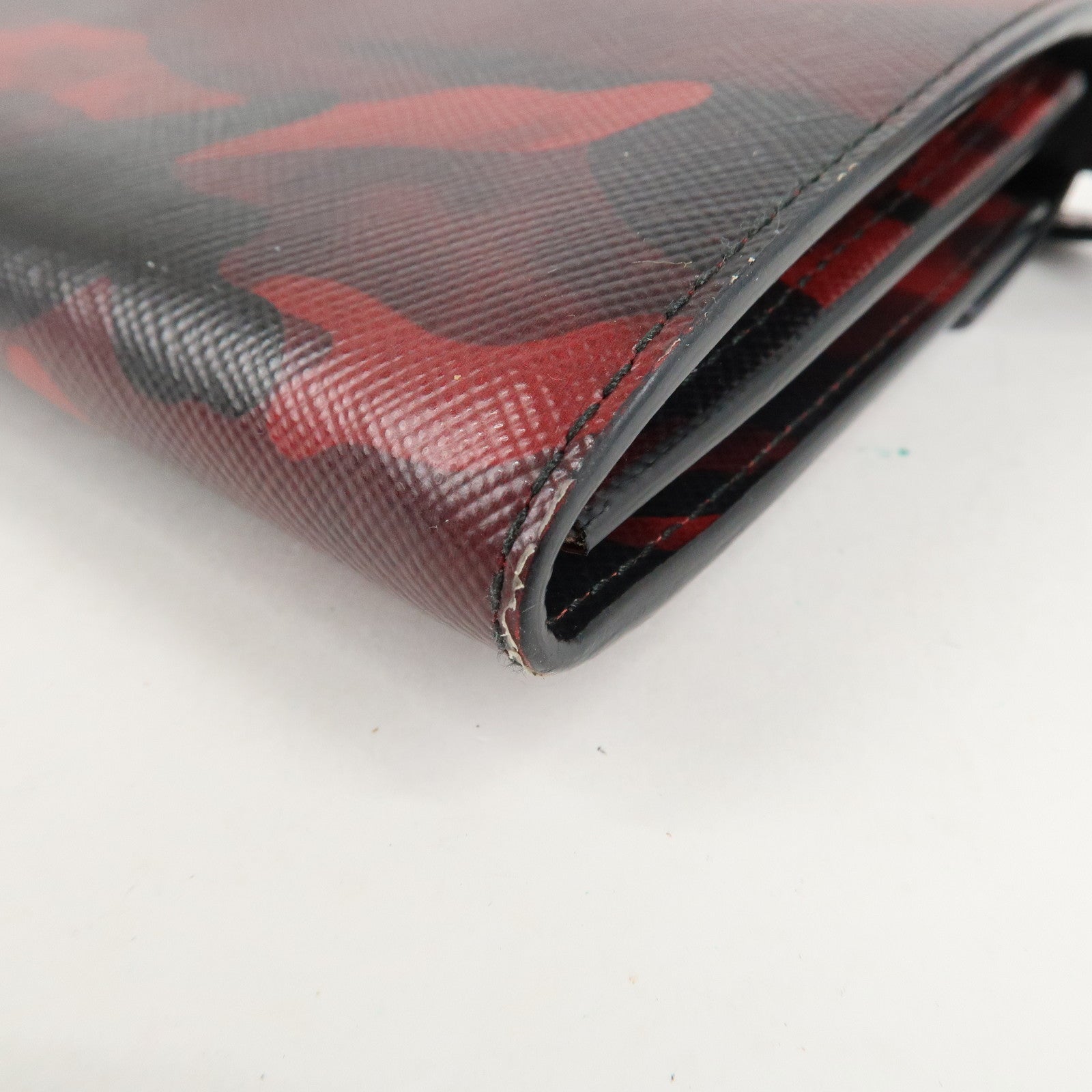 PRADA Saffiano Leather Shoulder Long Wallet Camouflage 1M1437 Used