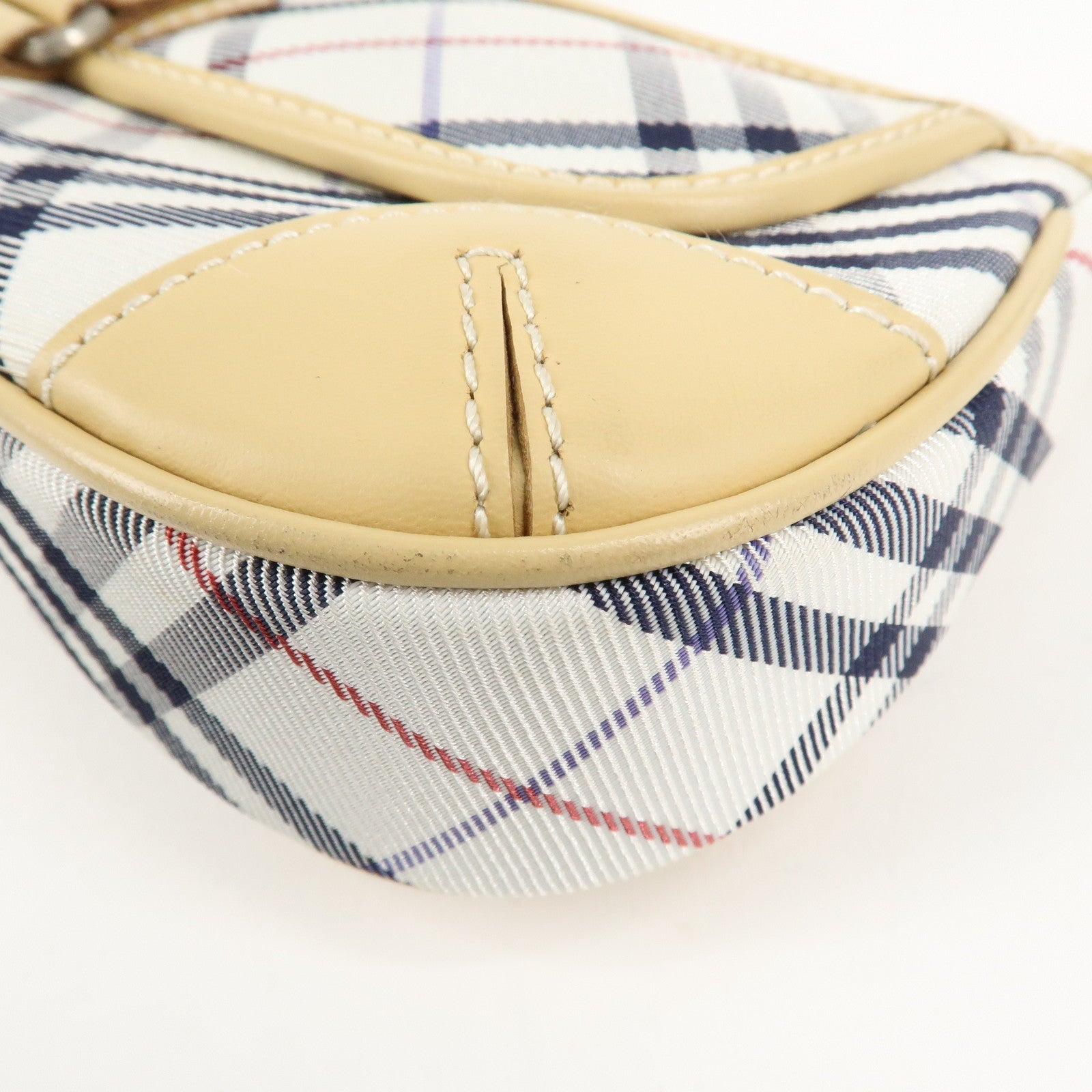 BURBERRY London Canvas Leather Nova Plaid Shoulder Bag Beige Ivory Used