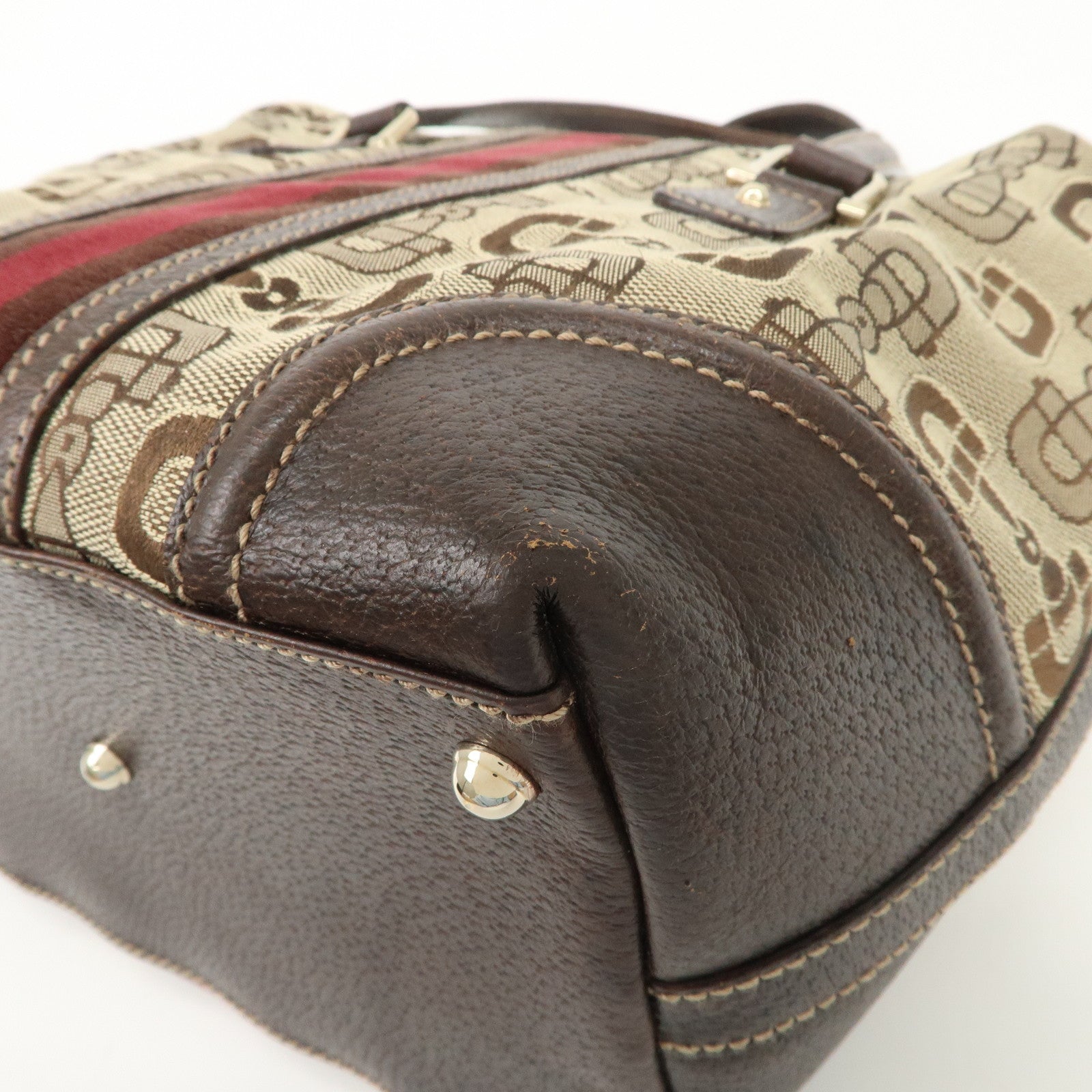 GUCCI Sherry Canvas Leather Doctor's Bag Hand Bag Beige 146002 Used